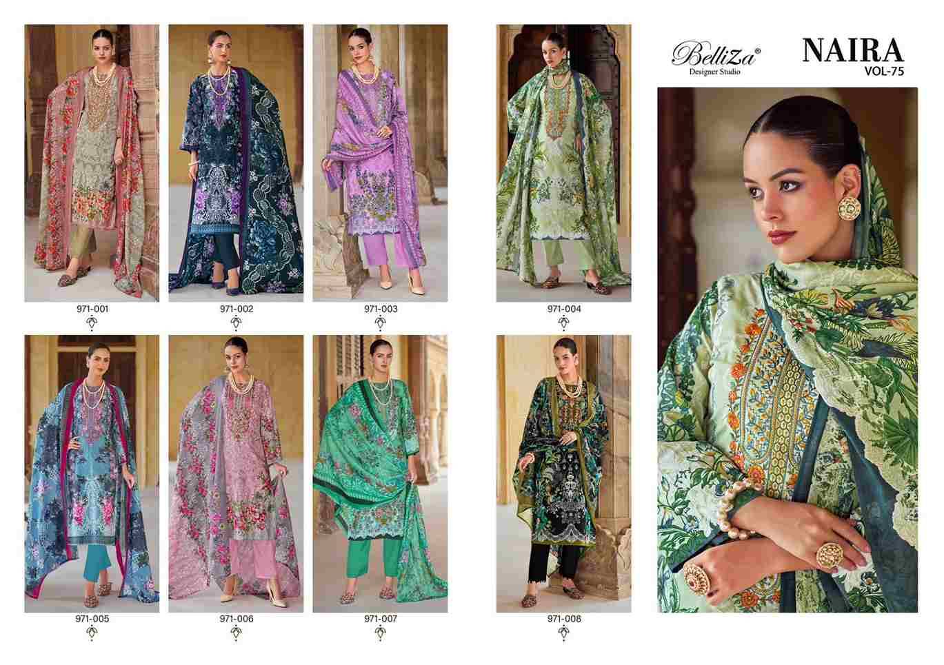 Naira Vol-75 By Belliza 971-001 To 971-008 Series Beautiful Festive Suits Stylish Fancy Colorful Casual Wear & Ethnic Wear Pure Cotton Print Dresses At Wholesale Price