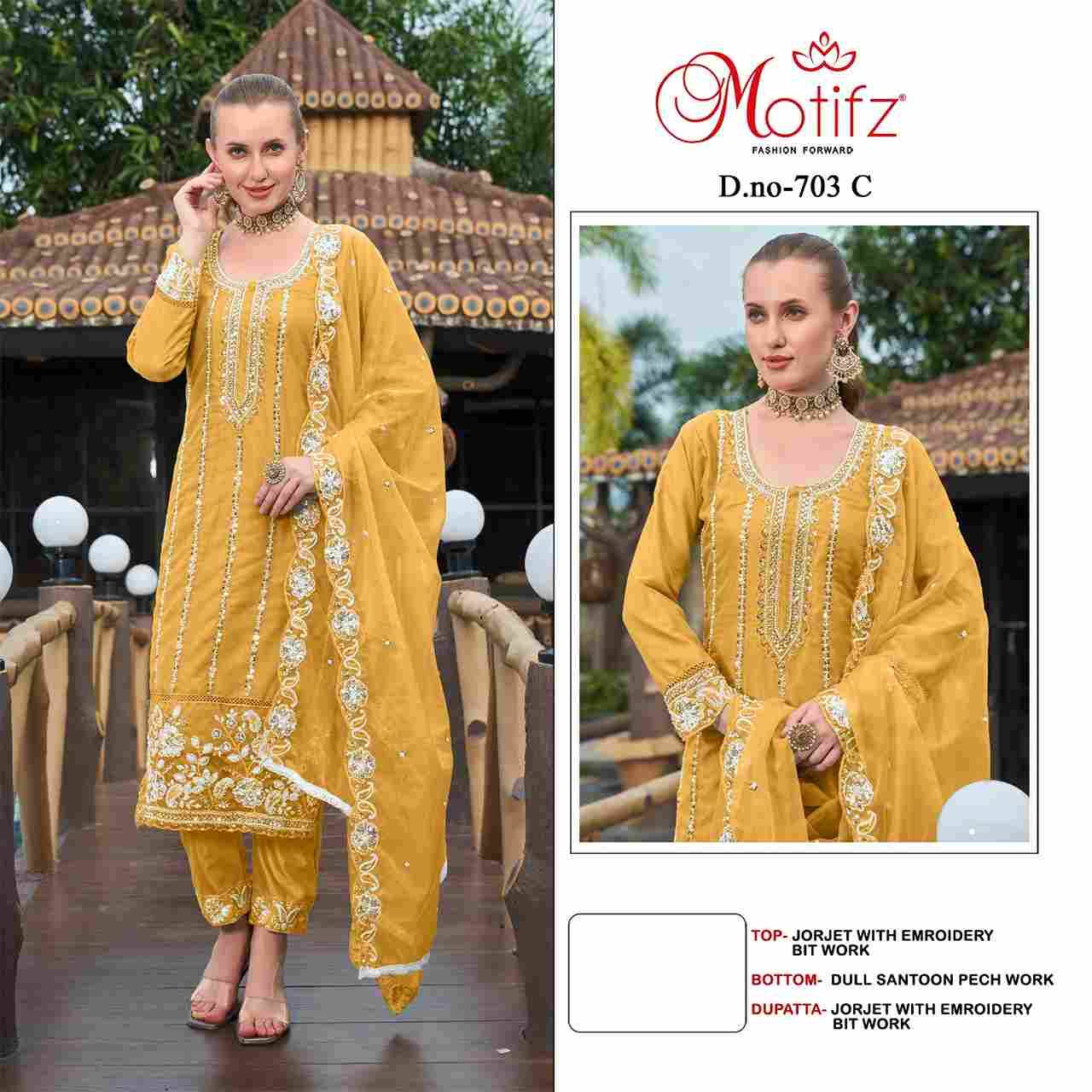 Motifz Hit Design 703 Colours By Motifz 703-A To 703-D Series Beautiful Pakistani Suits Colorful Stylish Fancy Casual Wear & Ethnic Wear Georgette Dresses At Wholesale Price