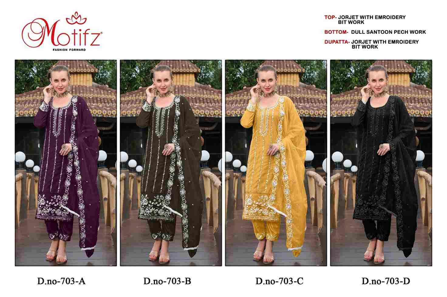 Motifz Hit Design 703 Colours By Motifz 703-A To 703-D Series Beautiful Pakistani Suits Colorful Stylish Fancy Casual Wear & Ethnic Wear Georgette Dresses At Wholesale Price