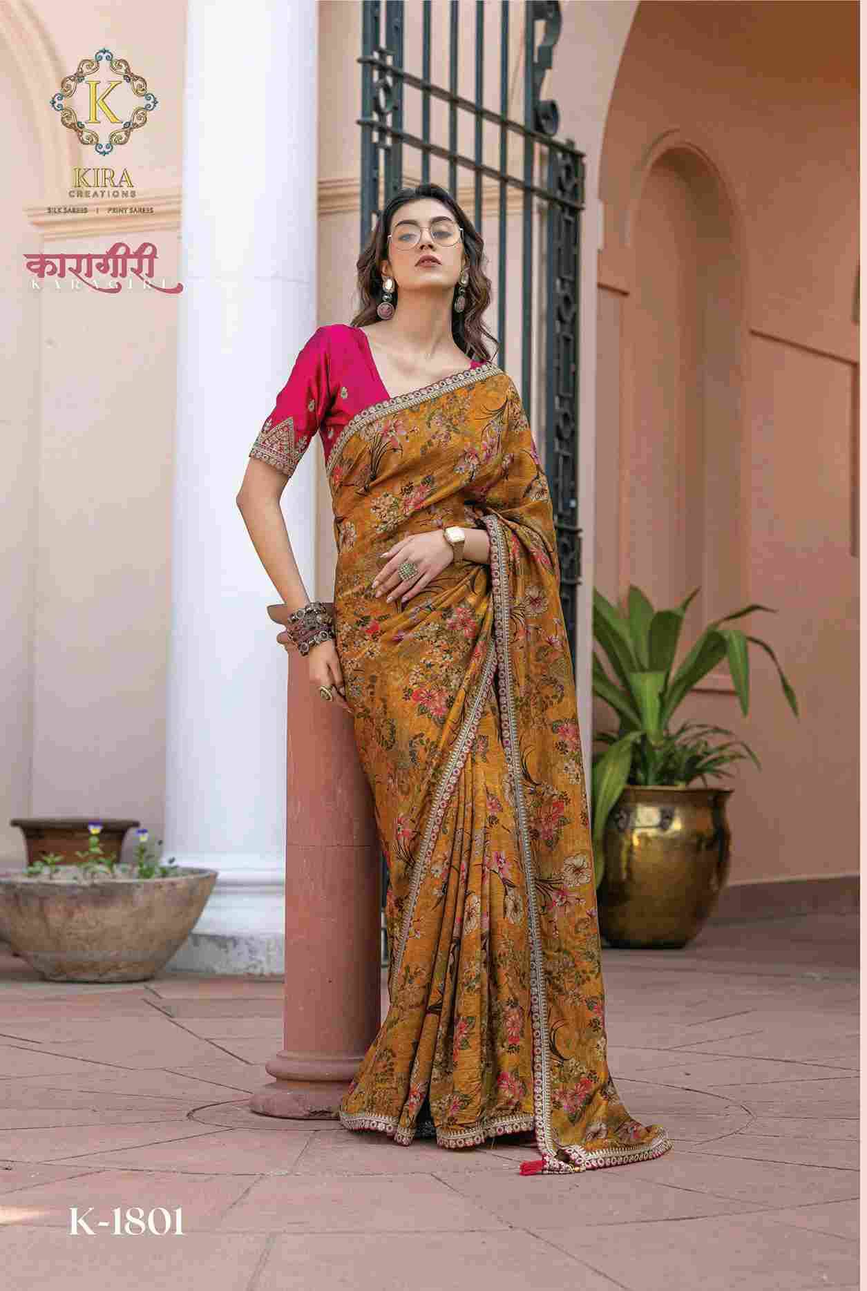 Karagiri Silk By Kira 1801 To 1807 Series Indian Traditional Wear Collection Beautiful Stylish Fancy Colorful Party Wear & Occasional Wear Viscose Dola Silk Sarees At Wholesale Price