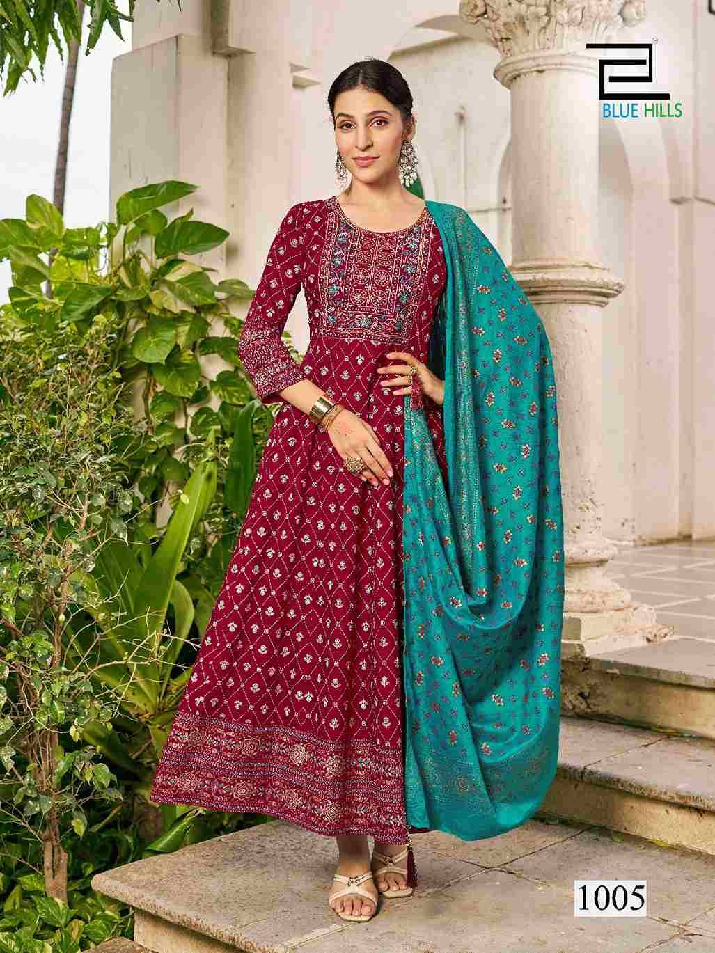 Masakali Vol-3 By Blue Hills 1001 TO 1008 Series Designer Stylish Fancy Colorful Beautiful Party Wear & Ethnic Wear Collection Heavy Rayon Embroidery Gowns With Dupatta At Wholesale Price