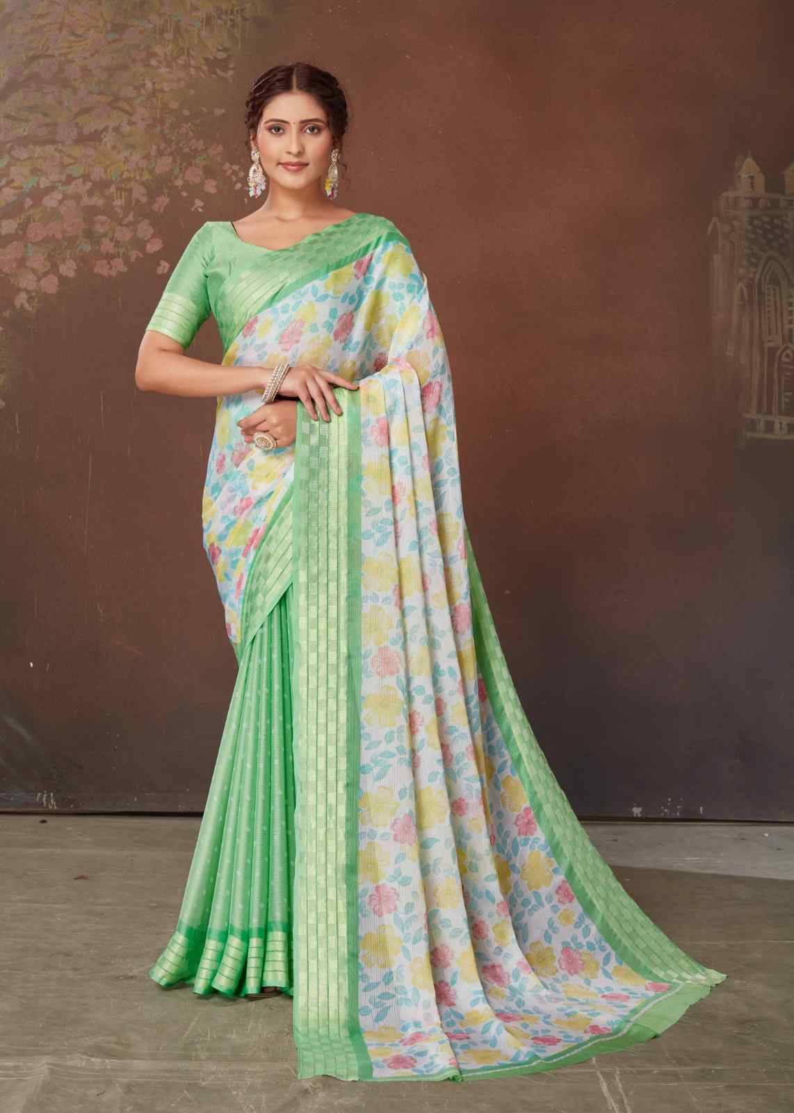 Aavi Vol-3 By Dhaga 3001 To 3008 Series Indian Traditional Wear Collection Beautiful Stylish Fancy Colorful Party Wear & Occasional Wear Chiffon Sarees At Wholesale Price