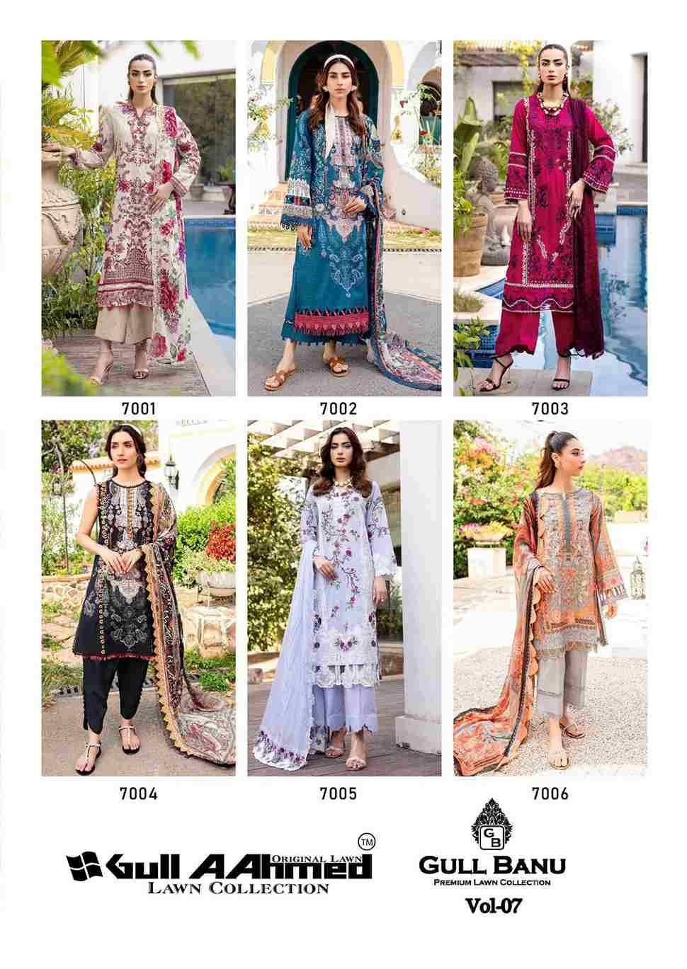 Gull Banu Vol-7 By Gull Aahmed 7001 To 7006 Series Beautiful Festive Suits Stylish Fancy Colorful Casual Wear & Ethnic Wear Pure Lawn Dresses At Wholesale Price