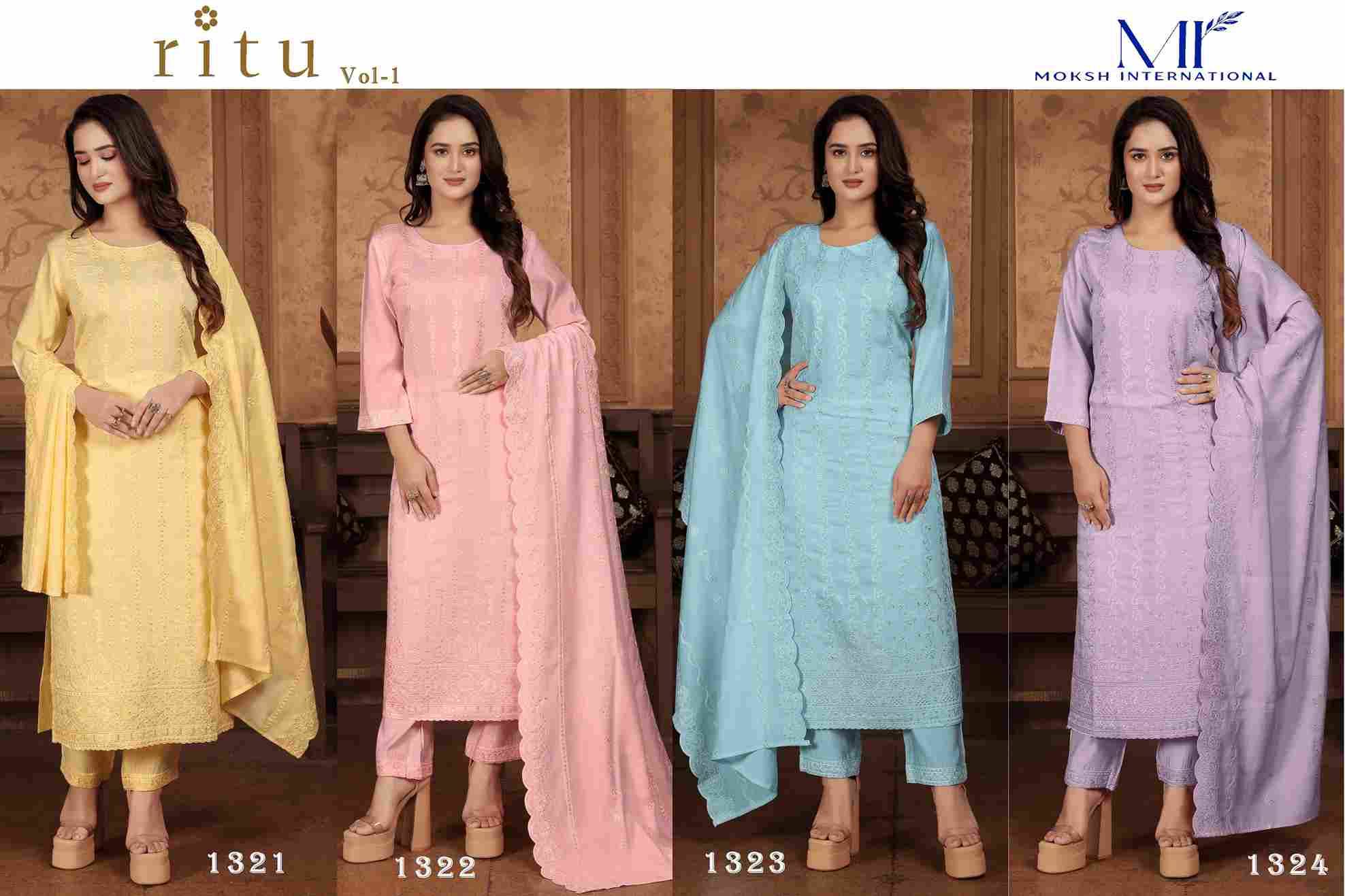 Ritu Vol-1 By Moksh International 1321 To 1324 Series Beautiful Festive Suits Stylish Fancy Colorful Casual Wear & Ethnic Wear Heavy Chanderi Dresses At Wholesale Price