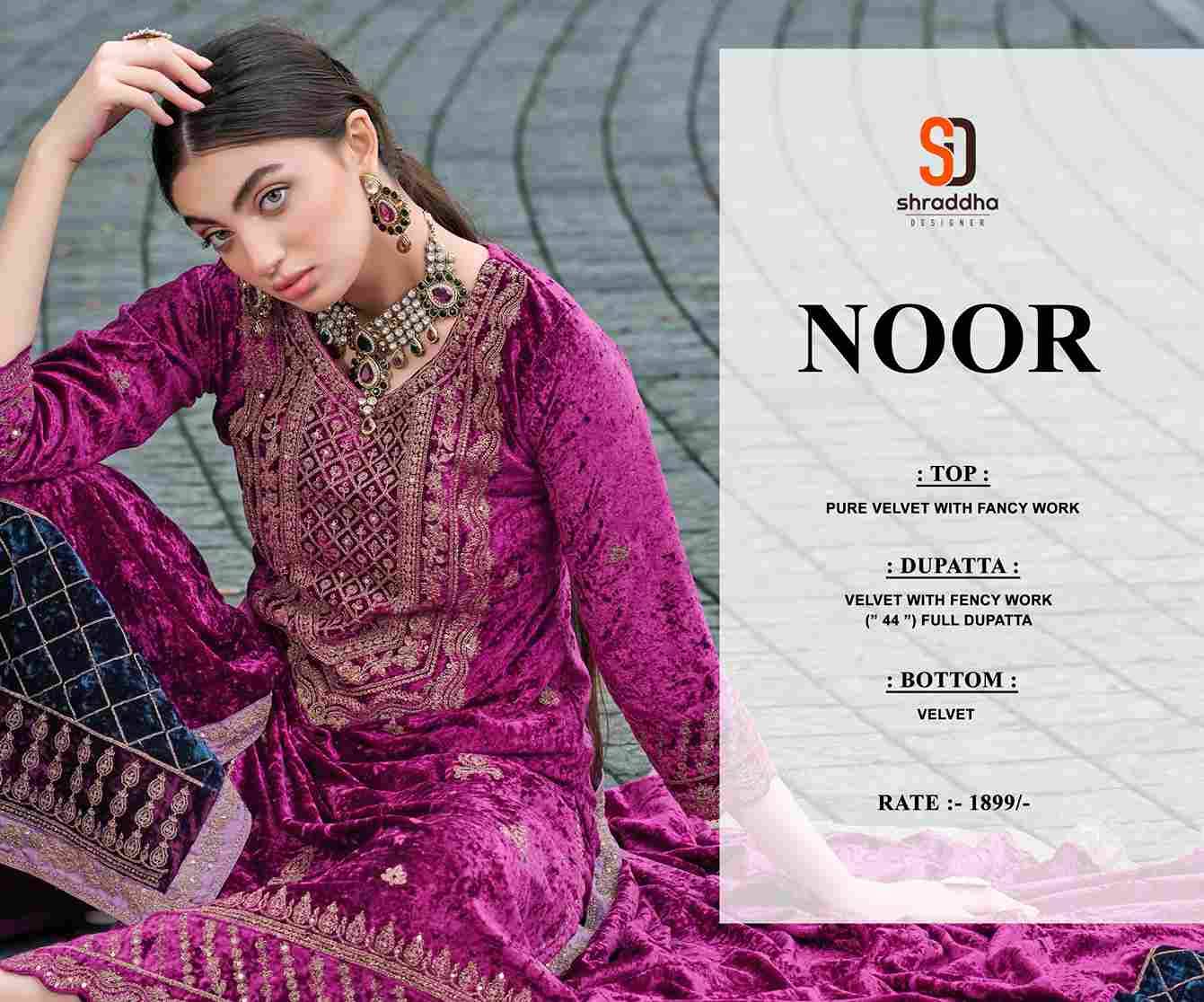 Noor By Shraddha Designer 1001 To 1004 Series Beautiful Pakistani Suits Colorful Stylish Fancy Casual Wear & Ethnic Wear Pure Velvet Dresses At Wholesale Price