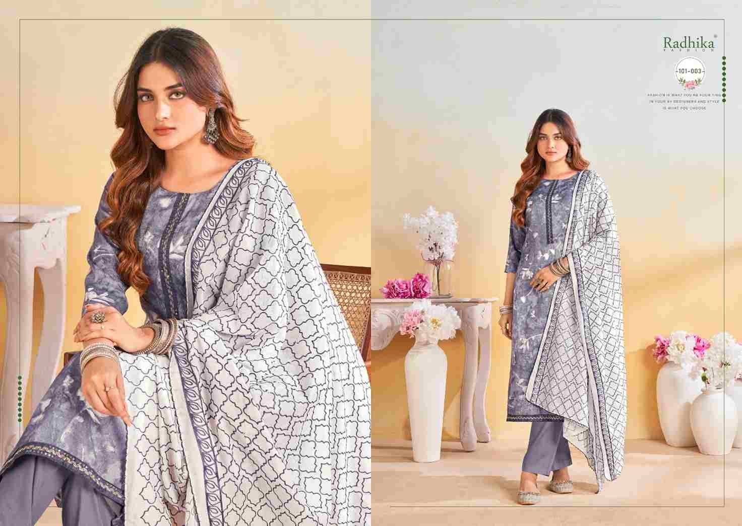 Blossom Vol-15 By Radhika Fashion 101-001 To 101-004 Series Beautiful Stylish Festive Suits Fancy Colorful Casual Wear & Ethnic Wear & Ready To Wear Pure Cotton Print Dresses At Wholesale Price