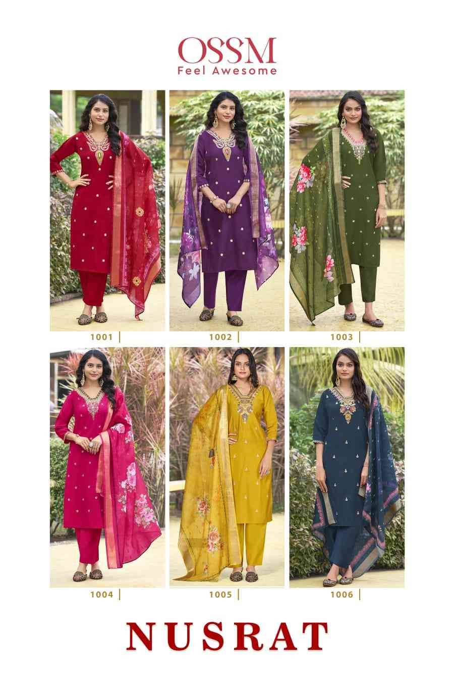 Nusrat By Ossm 1001 To 1006 Series Beautiful Stylish Festive Suits Fancy Colorful Casual Wear & Ethnic Wear & Ready To Wear Pure Viscose Silk Dresses At Wholesale Price