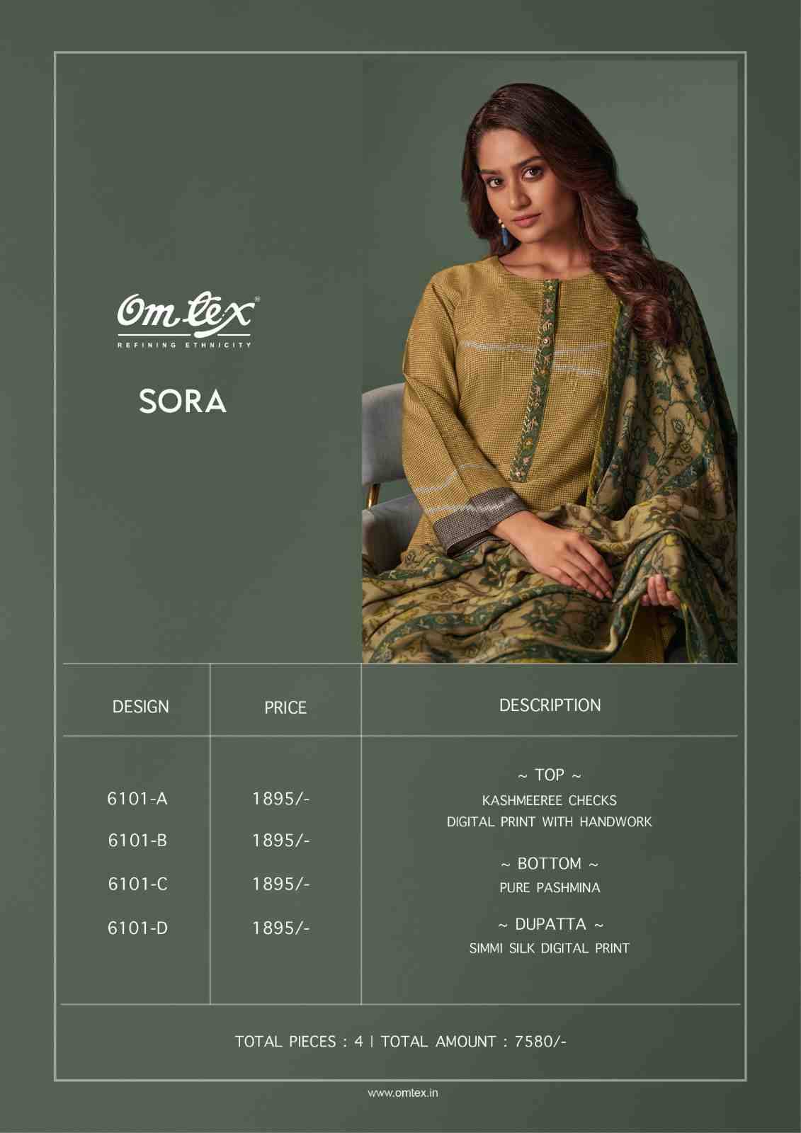 Sora By Om Tex 6101-A To 6101-D Series Designer Festive Suits Collection Beautiful Stylish Fancy Colorful Party Wear & Occasional Wear Kashmeere Cheks Dresses At Wholesale Price