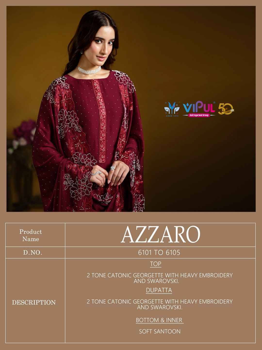 Azzaro By Vipul Fashion 6101 To 6105 Series Designer Festive Suits Beautiful Fancy Stylish Colorful Party Wear & Occasional Wear Georgette Embroidered Dresses At Wholesale Price