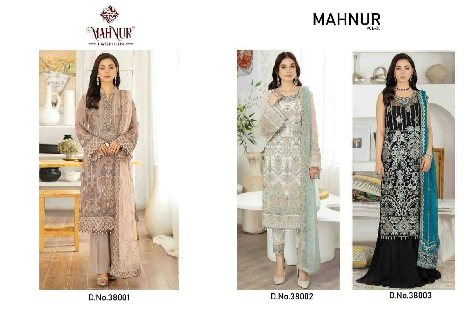 Mahnur Vol-38 By Mahnur Fashion 38001 To 38003 Series Beautiful Pakistani Suits Colorful Stylish Fancy Casual Wear & Ethnic Wear Faux Georgette Dresses At Wholesale Price