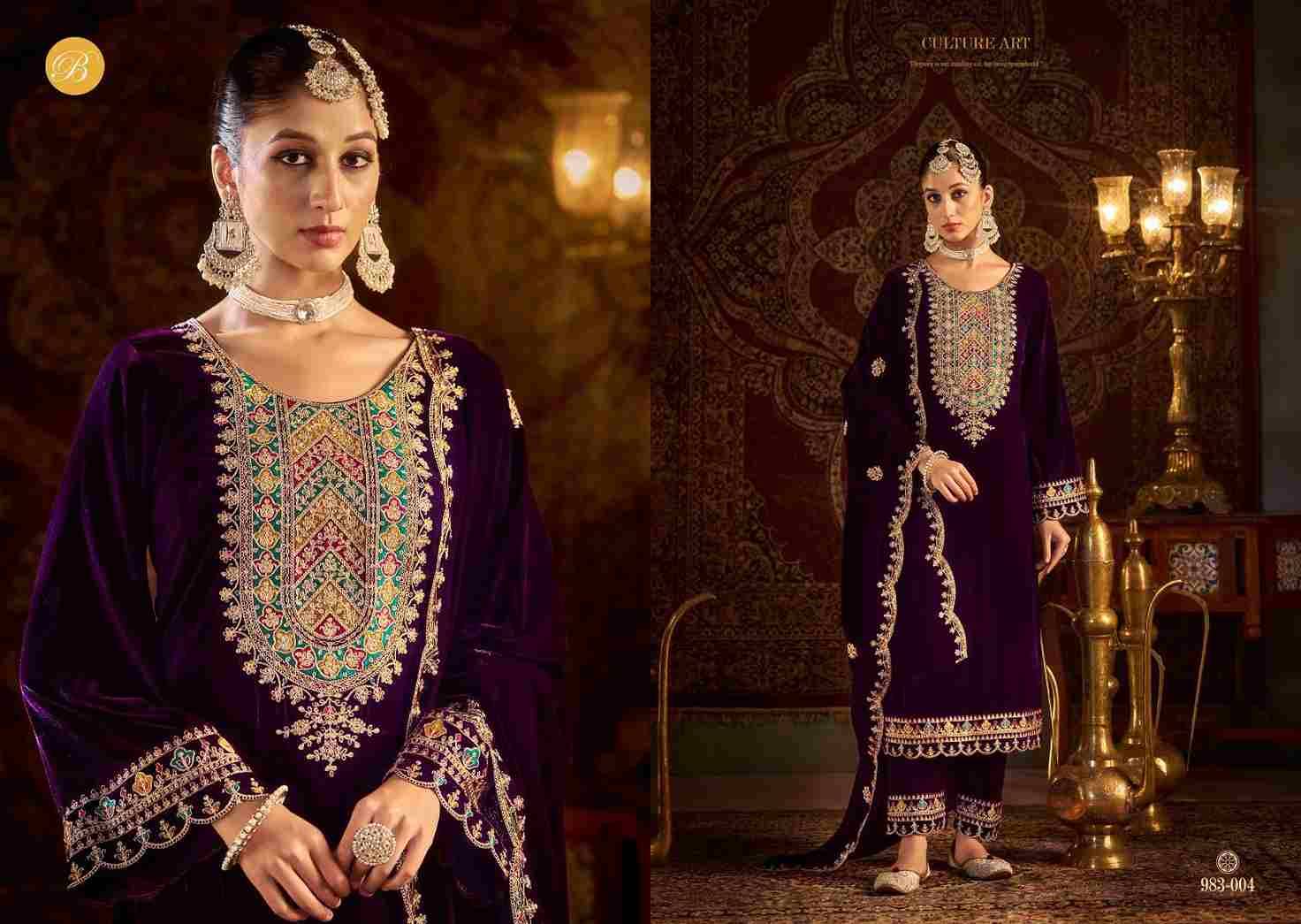 Meenakari By Belliza 983-001 To 983-004 Series Beautiful Festive Suits Stylish Fancy Colorful Casual Wear & Ethnic Wear Pure Velvet Dresses At Wholesale Price