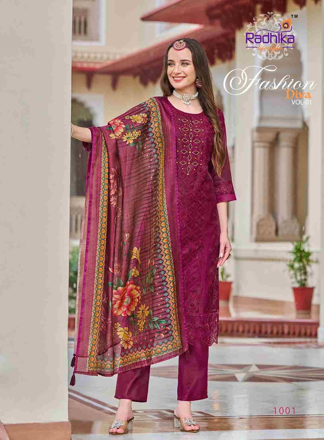 Fashion Diva Vol-1 By Radhika Lifestyle 1001 To 1006 Series Beautiful Festive Suits Colorful Stylish Fancy Casual Wear & Ethnic Wear Chanderi Silk Dresses At Wholesale Price