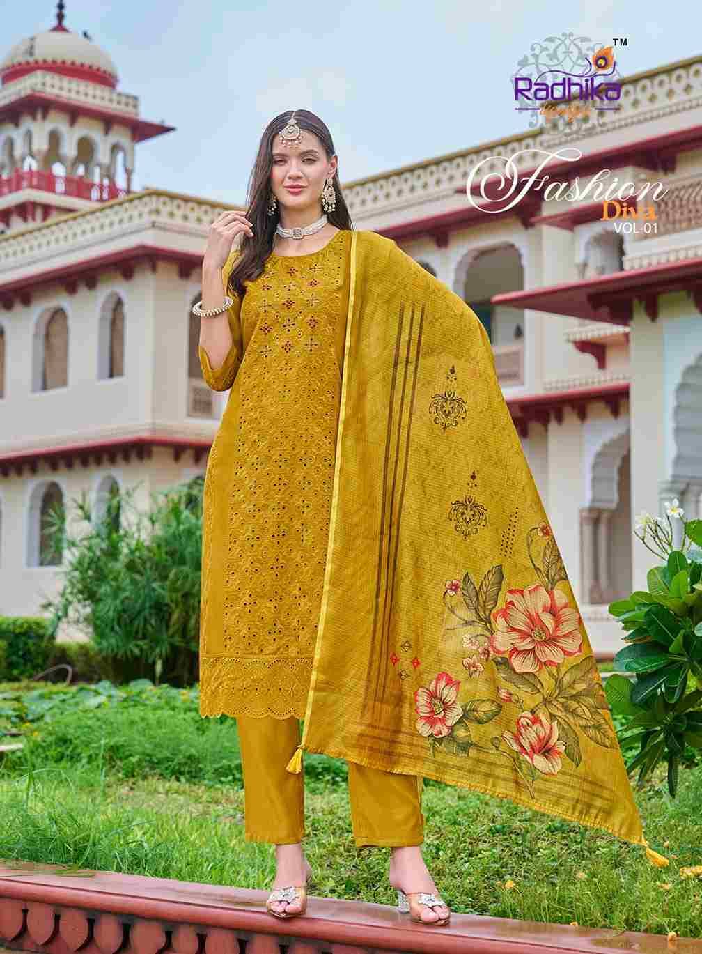 Fashion Diva Vol-1 By Radhika Lifestyle 1001 To 1006 Series Beautiful Festive Suits Colorful Stylish Fancy Casual Wear & Ethnic Wear Chanderi Silk Dresses At Wholesale Price