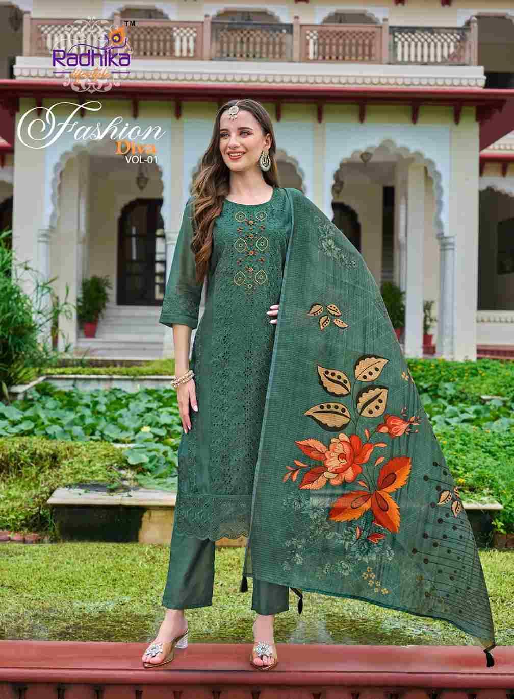 Fashion Diva Vol-1 By Radhika Lifestyle 1001 To 1006 Series Beautiful Festive Suits Colorful Stylish Fancy Casual Wear & Ethnic Wear Chanderi Silk Dresses At Wholesale Price