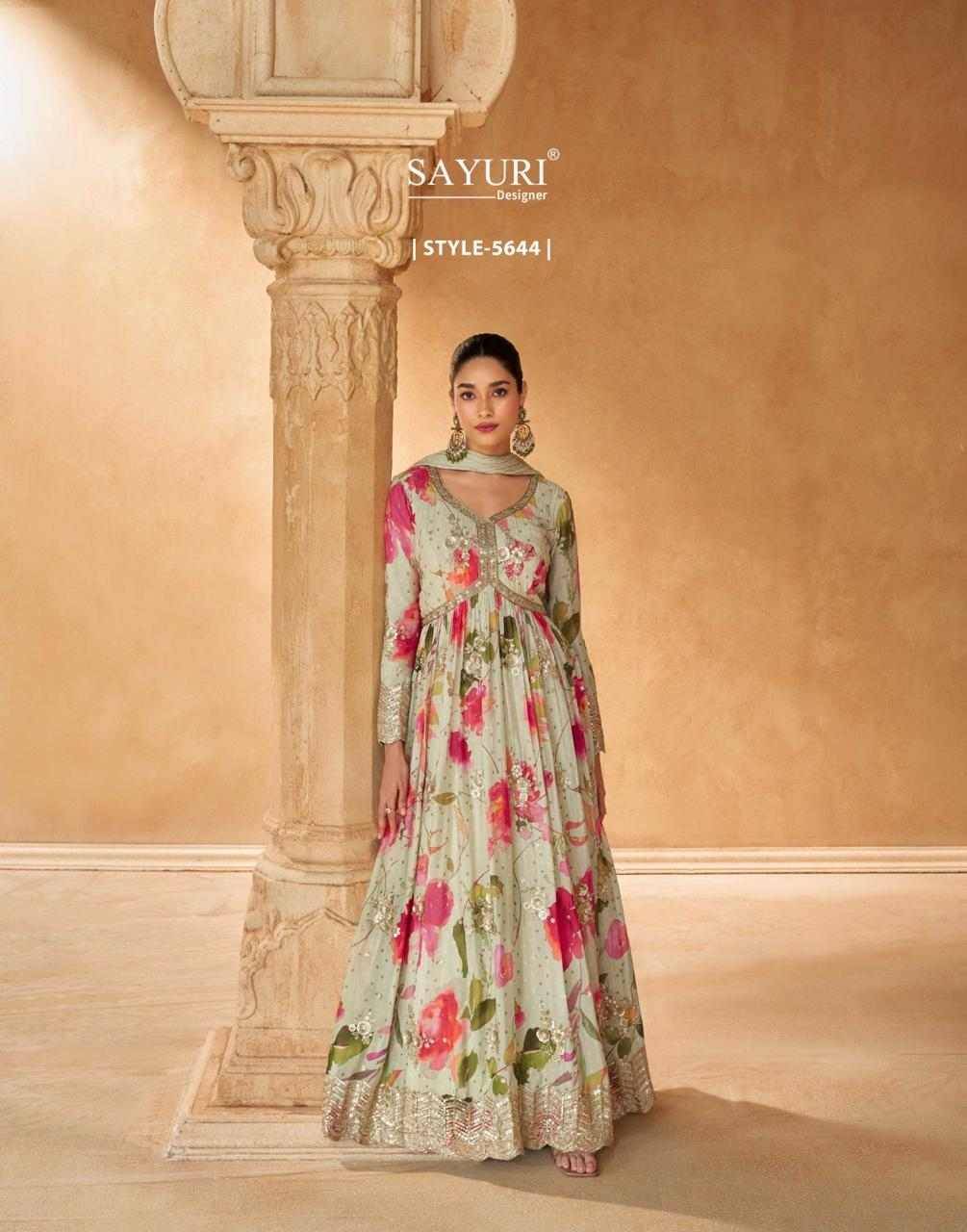 Saanj By Sayuri 5543 To 5545 Series Designer Stylish Fancy Colorful Beautiful Party Wear & Ethnic Wear Collection Chinnon Silk Gown With Bottom At Wholesale Price