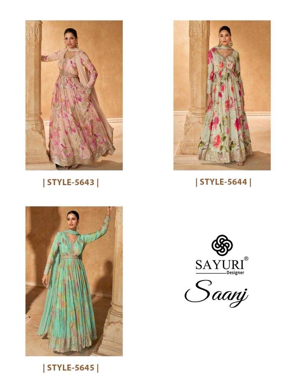 Saanj By Sayuri 5543 To 5545 Series Designer Stylish Fancy Colorful Beautiful Party Wear & Ethnic Wear Collection Chinnon Silk Gown With Bottom At Wholesale Price