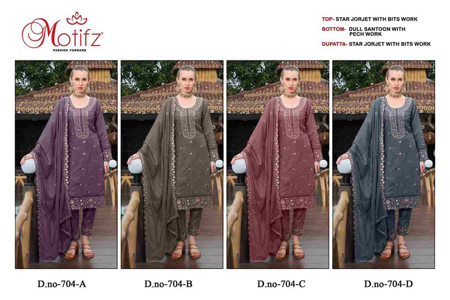 Motifz Hit Design 704 Colours By Motifz 704-A To 704-D Series Beautiful Pakistani Suits Colorful Stylish Fancy Casual Wear & Ethnic Wear Georgette Dresses At Wholesale Price