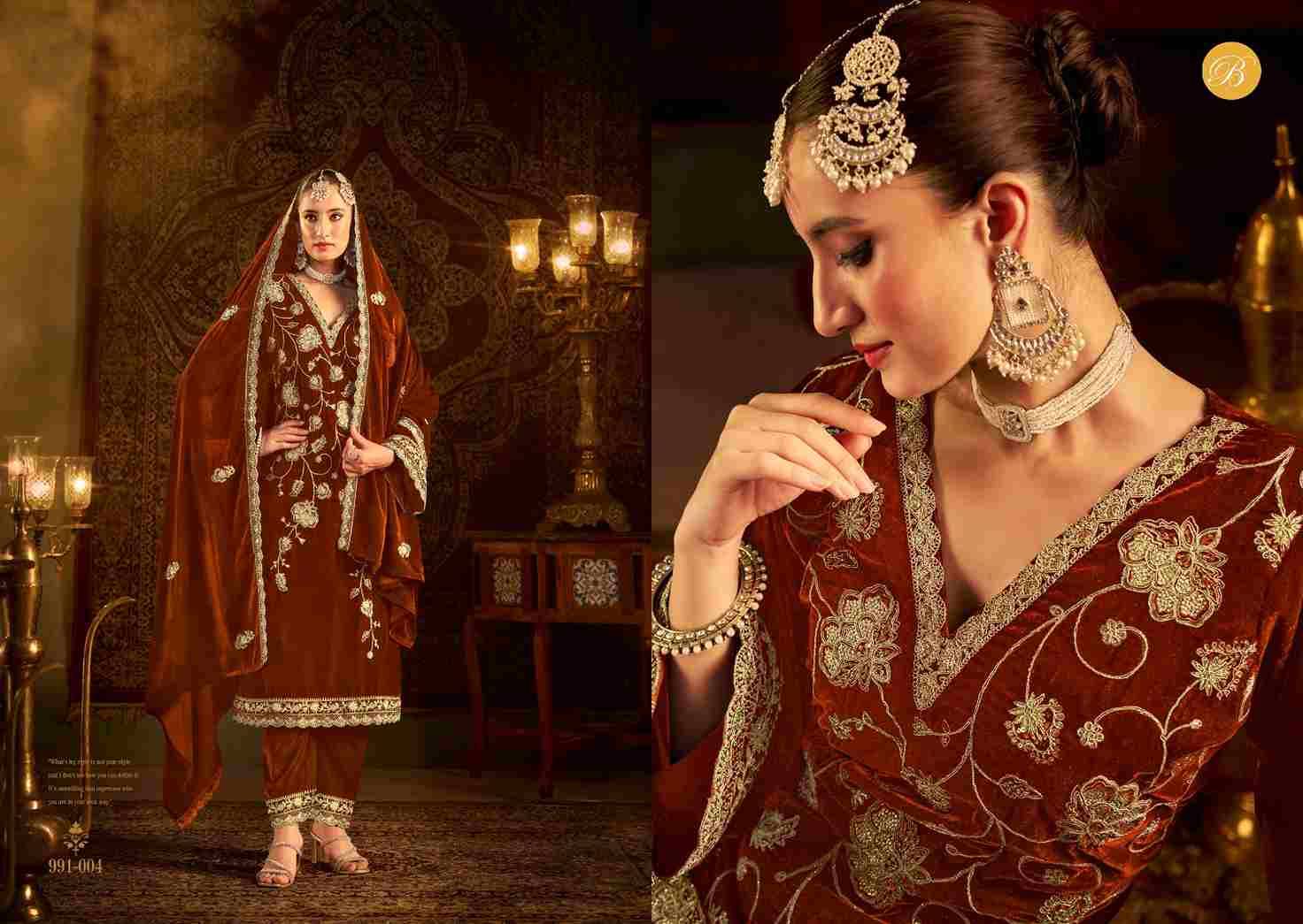 Winter Luxury Vol-2 By Belliza 991-001 To 991-004 Series Beautiful Stylish Festive Suits Fancy Colorful Casual Wear & Ethnic Wear & Ready To Wear Pure Velvet Embroidered Dresses At Wholesale Price