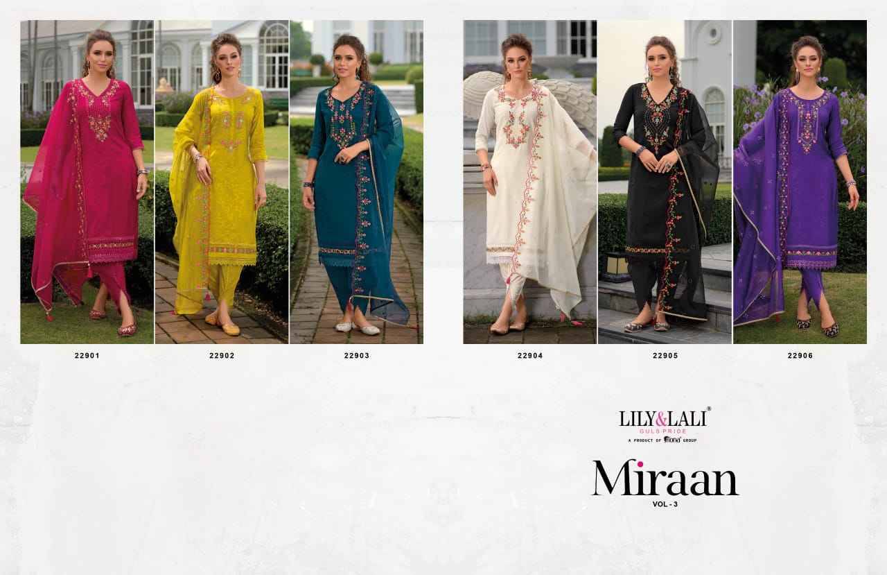 Miraan Vol-3 By Lily And Lali 22901 To 22906 Series Beautiful Stylish Suits Fancy Colorful Casual Wear & Ethnic Wear & Ready To Wear Jacquard Silk Dresses At Wholesale Price