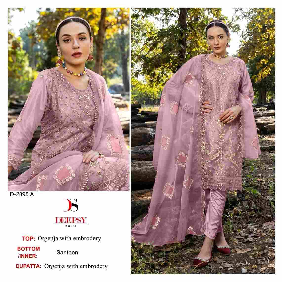 Deepsy Hit Design 2098 Colours By Deepsy Suits 2098-A To 2098-D Series Designer Pakistani Suits Beautiful Fancy Stylish Colorful Party Wear & Occasional Wear Organza With Embroidery Dresses At Wholesale Price