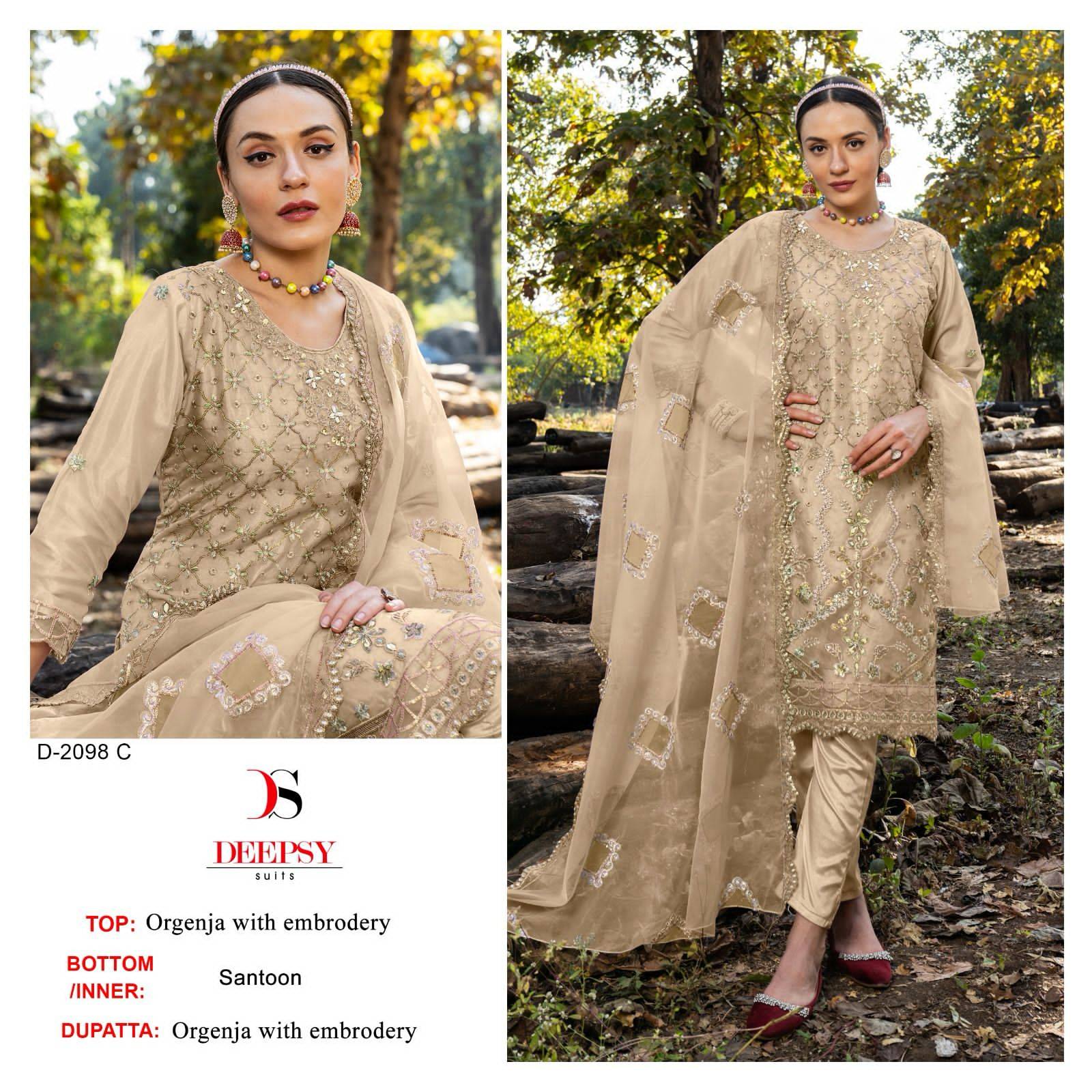 Deepsy Hit Design 2098 Colours By Deepsy Suits 2098-A To 2098-D Series Designer Pakistani Suits Beautiful Fancy Stylish Colorful Party Wear & Occasional Wear Organza With Embroidery Dresses At Wholesale Price