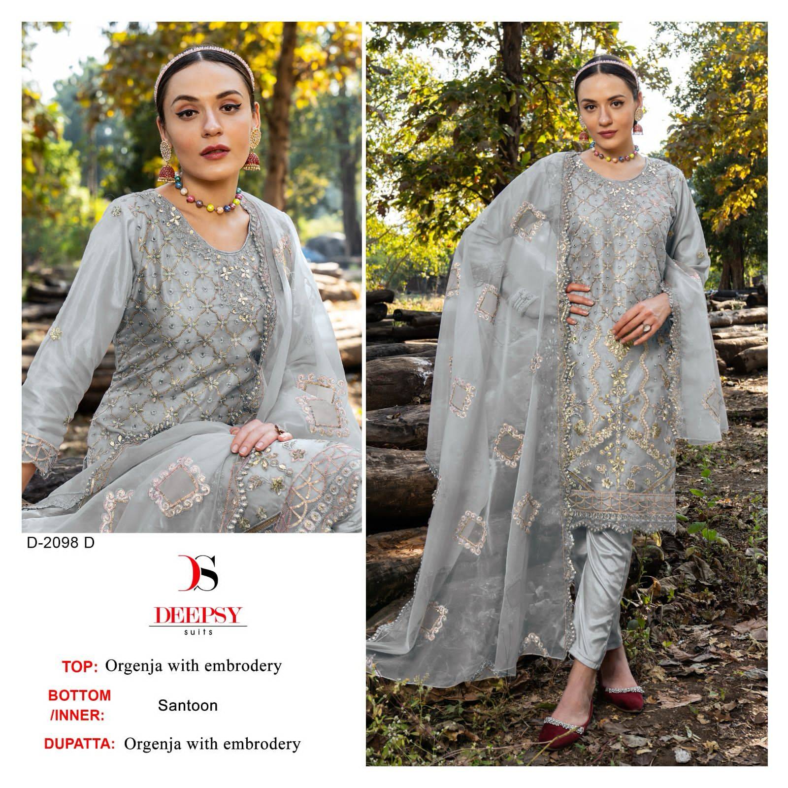 Deepsy Hit Design 2098 Colours By Deepsy Suits 2098-A To 2098-D Series Designer Pakistani Suits Beautiful Fancy Stylish Colorful Party Wear & Occasional Wear Organza With Embroidery Dresses At Wholesale Price