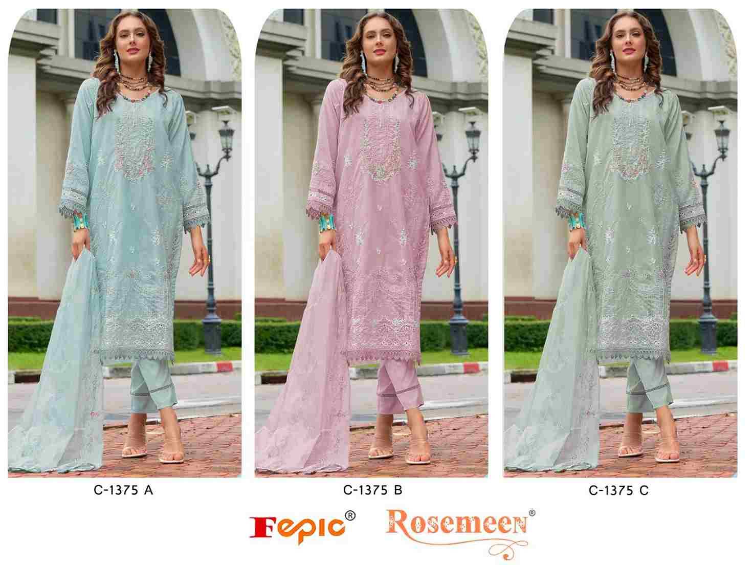 Fepic 1375 Colours By Fepic 1375-A To 1375-C Series Beautiful Pakistani Suits Colorful Stylish Fancy Casual Wear & Ethnic Wear Kota Checks Embroidered Dresses At Wholesale Price