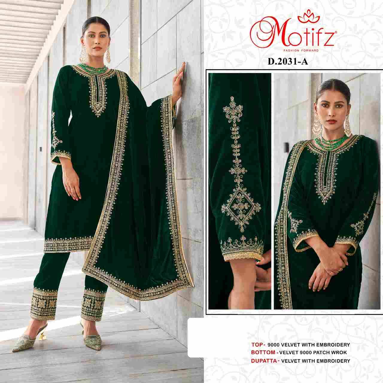 Motifz Hit Design 2031 Colours By Motifz 2031-A To 2031-C Series Beautiful Pakistani Suits Colorful Stylish Fancy Casual Wear & Ethnic Wear Velvet Dresses At Wholesale Price