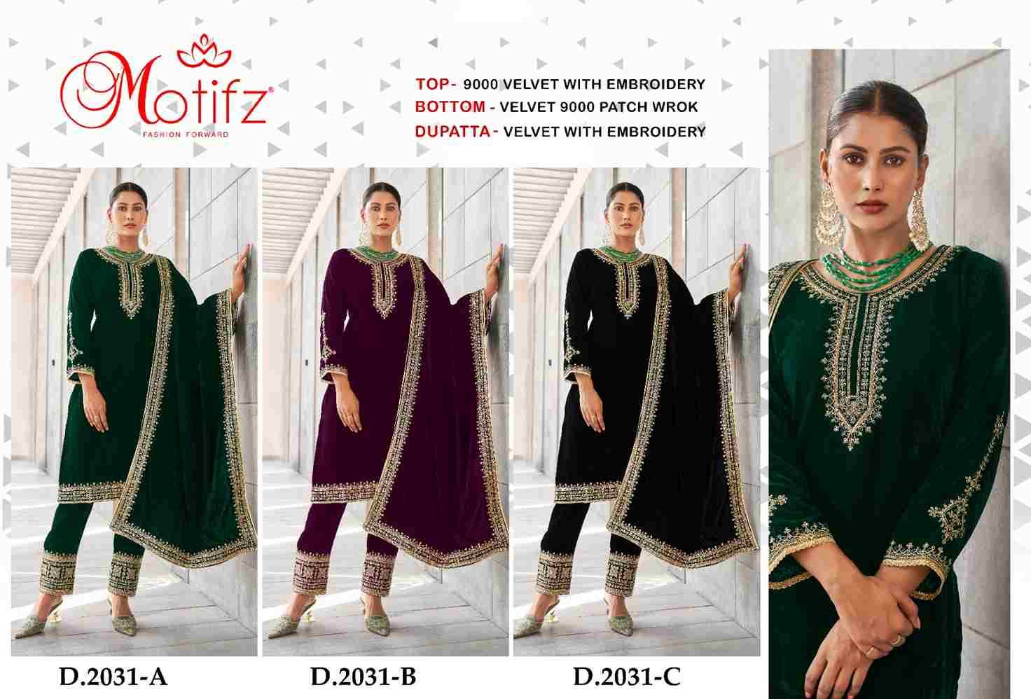 Motifz Hit Design 2031 Colours By Motifz 2031-A To 2031-C Series Beautiful Pakistani Suits Colorful Stylish Fancy Casual Wear & Ethnic Wear Velvet Dresses At Wholesale Price