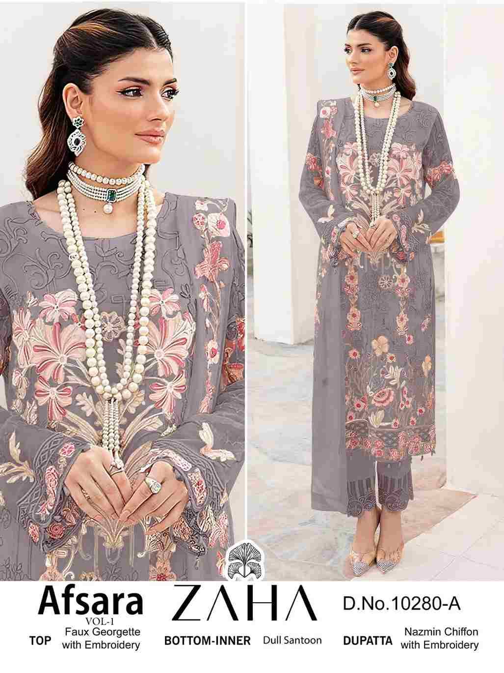 Afsara Vol-1 By Zaha 10280-A To 10280-C Series Beautiful Pakistani Suits Stylish Fancy Colorful Party Wear & Occasional Wear Faux Georgette With Embroidery Dresses At Wholesale Price