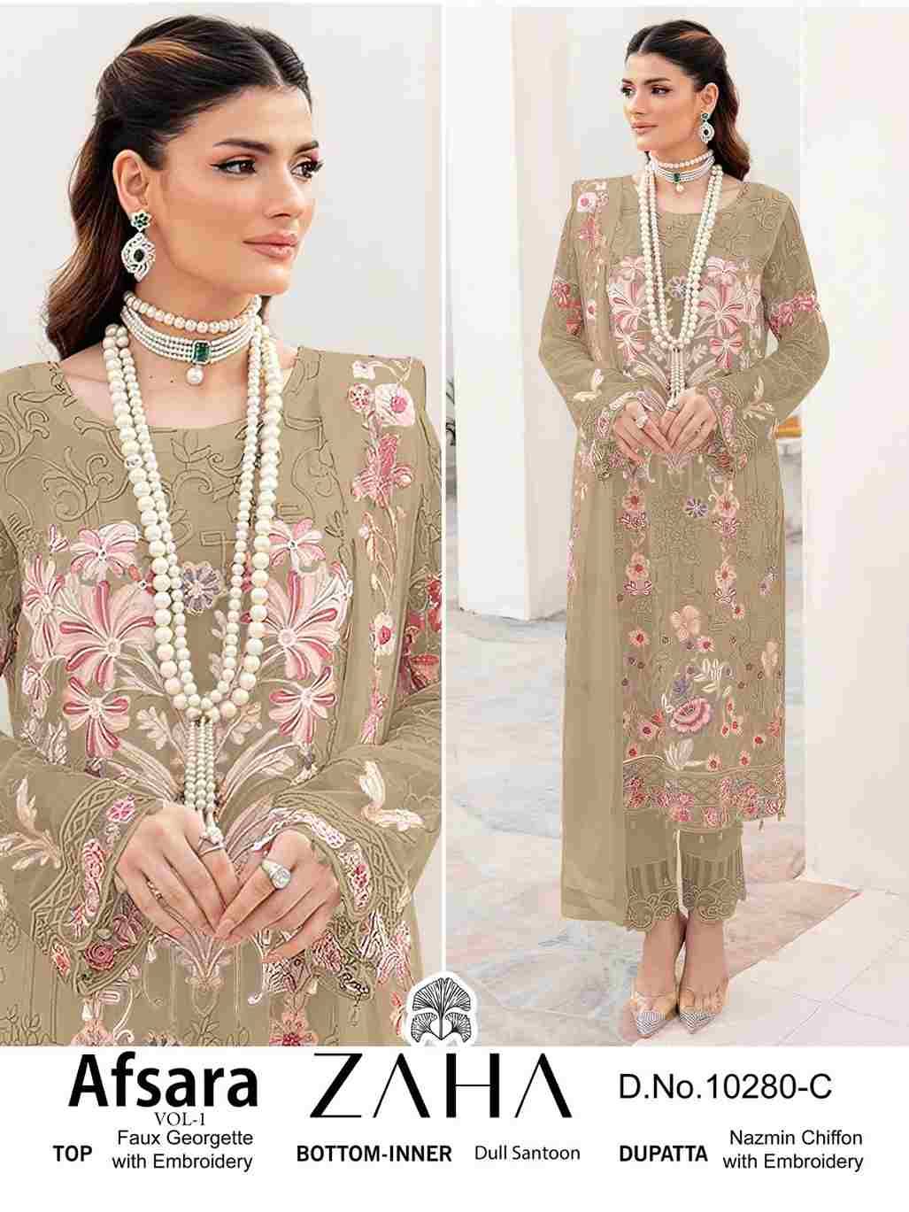 Afsara Vol-1 By Zaha 10280-A To 10280-C Series Beautiful Pakistani Suits Stylish Fancy Colorful Party Wear & Occasional Wear Faux Georgette With Embroidery Dresses At Wholesale Price