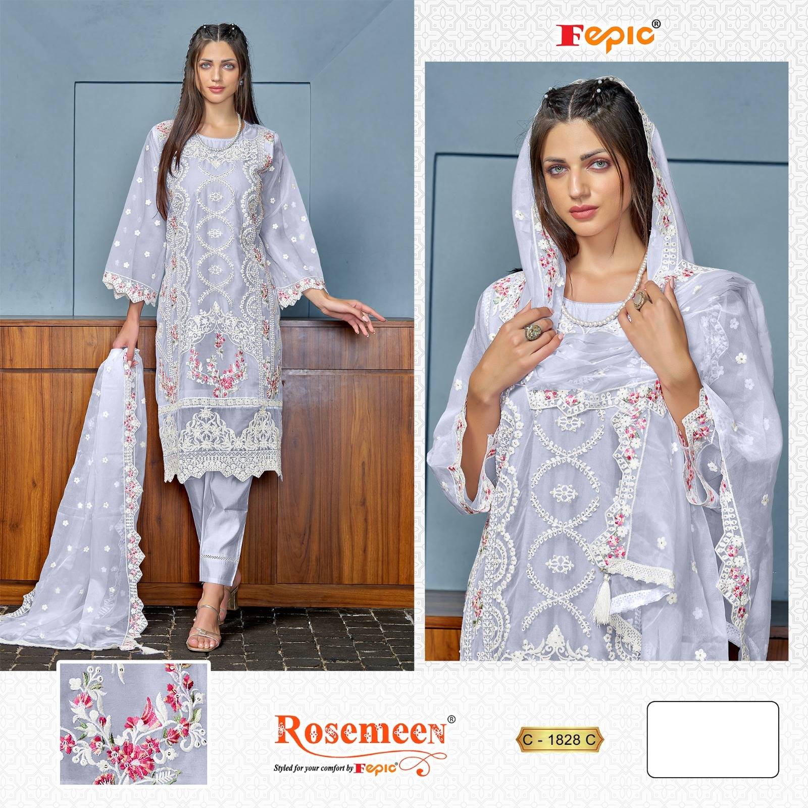 Fepic 1828 Colours By Fepic 1828-A To 1828-D Series Beautiful Pakistani Suits Colorful Stylish Fancy Casual Wear & Ethnic Wear Organza Embroidered Dresses At Wholesale Price