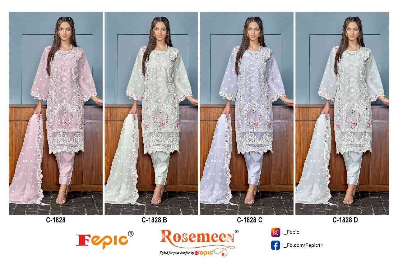 Fepic 1828 Colours By Fepic 1828-A To 1828-D Series Beautiful Pakistani Suits Colorful Stylish Fancy Casual Wear & Ethnic Wear Organza Embroidered Dresses At Wholesale Price