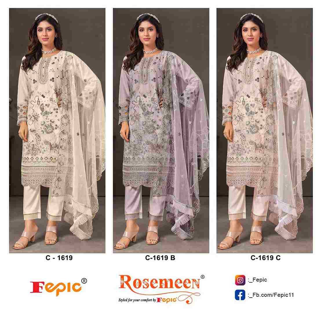 Fepic 1619 Colours By Fepic 1619-A To 1619-C Series Beautiful Pakistani Suits Colorful Stylish Fancy Casual Wear & Ethnic Wear Organza Embroidered Dresses At Wholesale Price