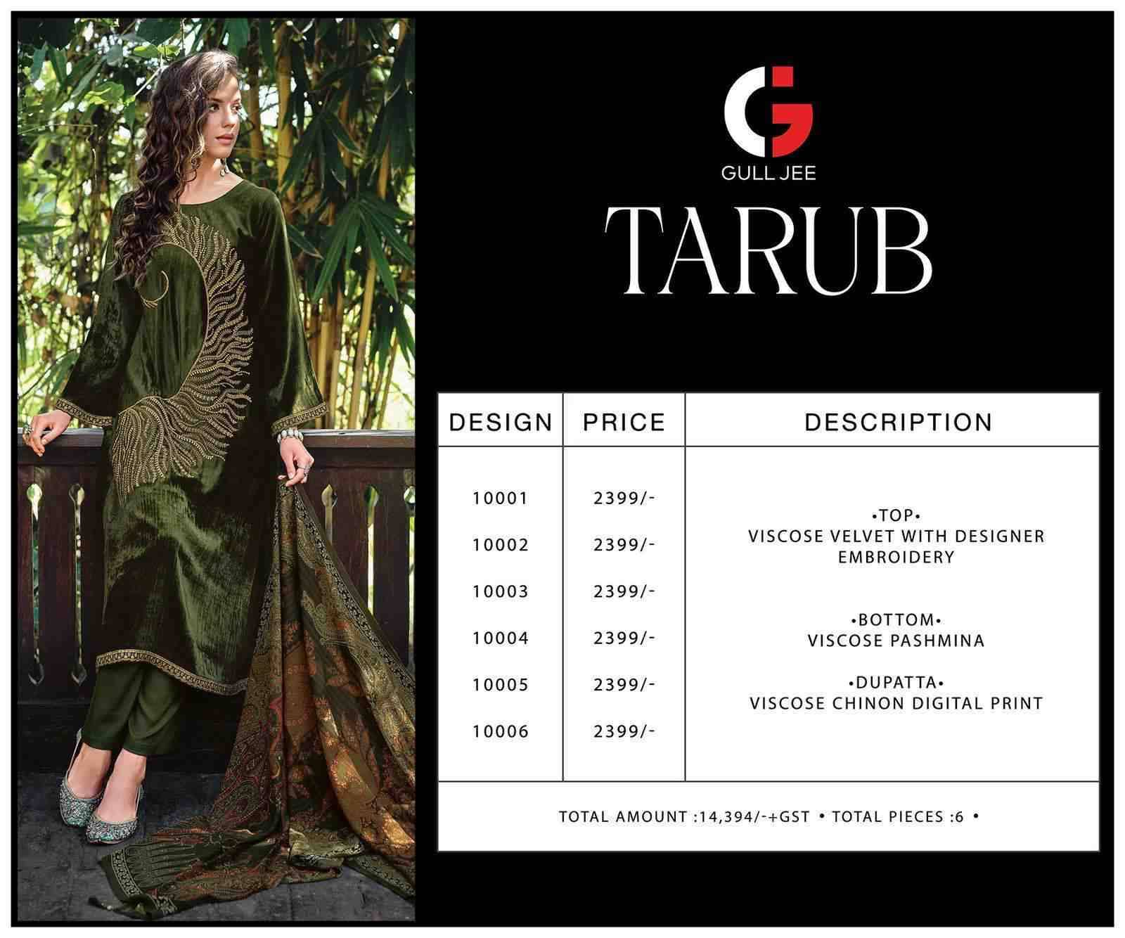 Tarub By Gull Jee 10001 To 10006 Series Beautiful Festive Suits Colorful Stylish Fancy Casual Wear & Ethnic Wear Viscose Velvet Embroidered Dresses At Wholesale Price