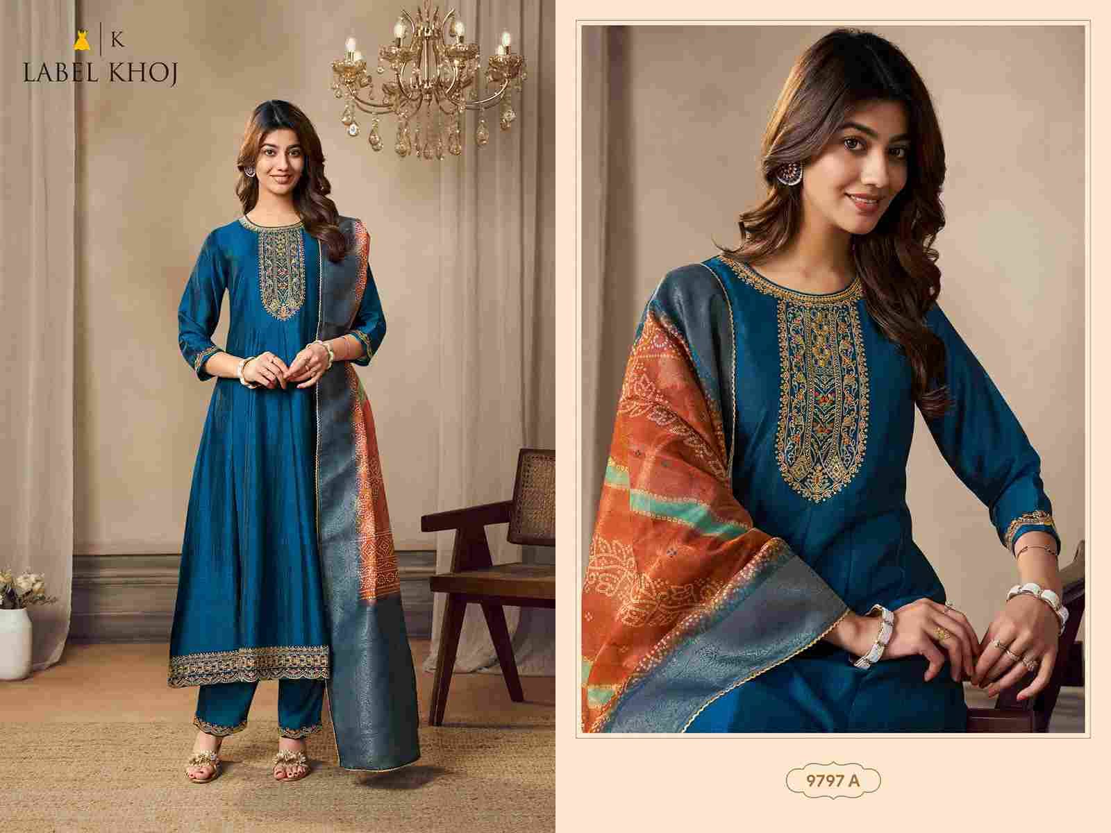 Label Khoj 9797 Colours By Label Khoj 9797-A To 9797-H Series Designer Festive Festive Suits Collection Beautiful Stylish Fancy Colorful Party Wear & Occasional Wear Silk Dresses At Wholesale Price