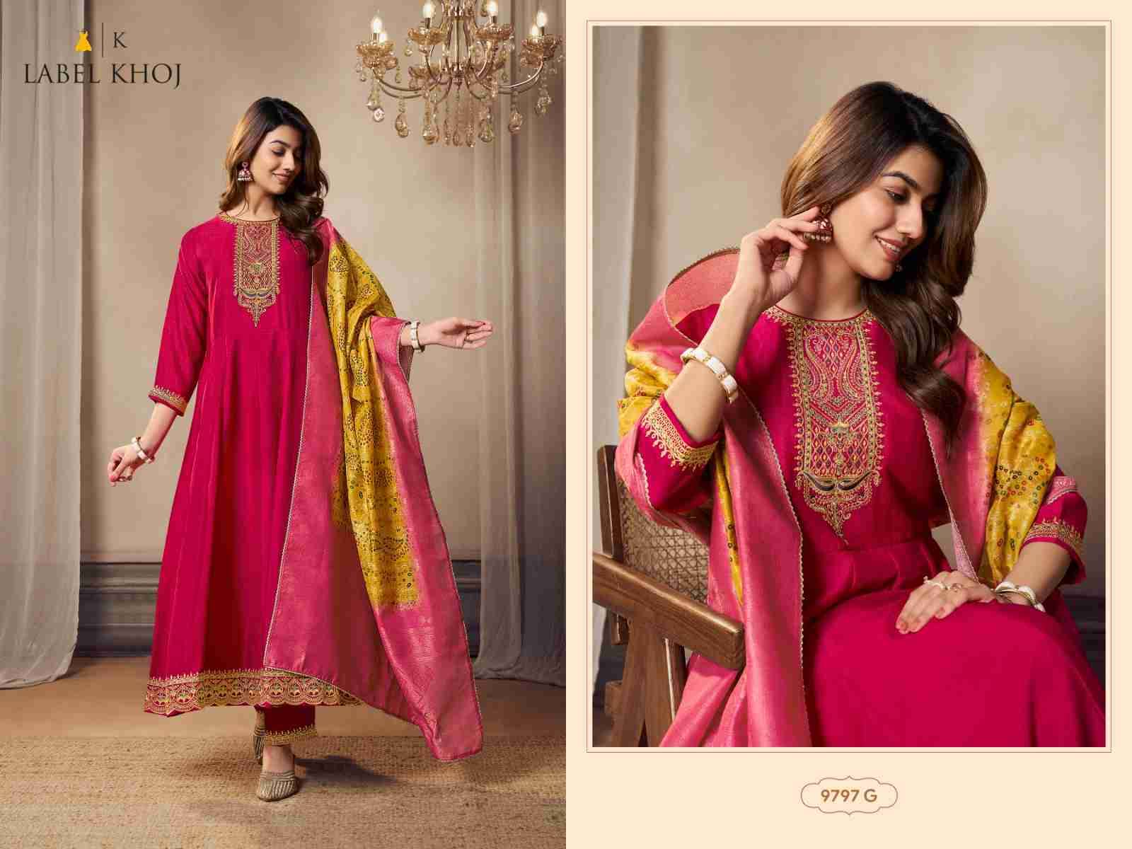 Label Khoj 9797 Colours By Label Khoj 9797-A To 9797-H Series Designer Festive Festive Suits Collection Beautiful Stylish Fancy Colorful Party Wear & Occasional Wear Silk Dresses At Wholesale Price