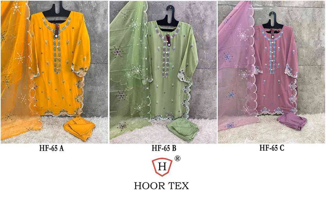 Hoor Tex Hit Design HF-65 Colours By Hoor Tex HF-65-A To HF-65-C Series Designer Festive Pakistani Suits Collection Beautiful Stylish Fancy Colorful Party Wear & Occasional Wear Heavy Georgette With Embroidered Dresses At Wholesale Price