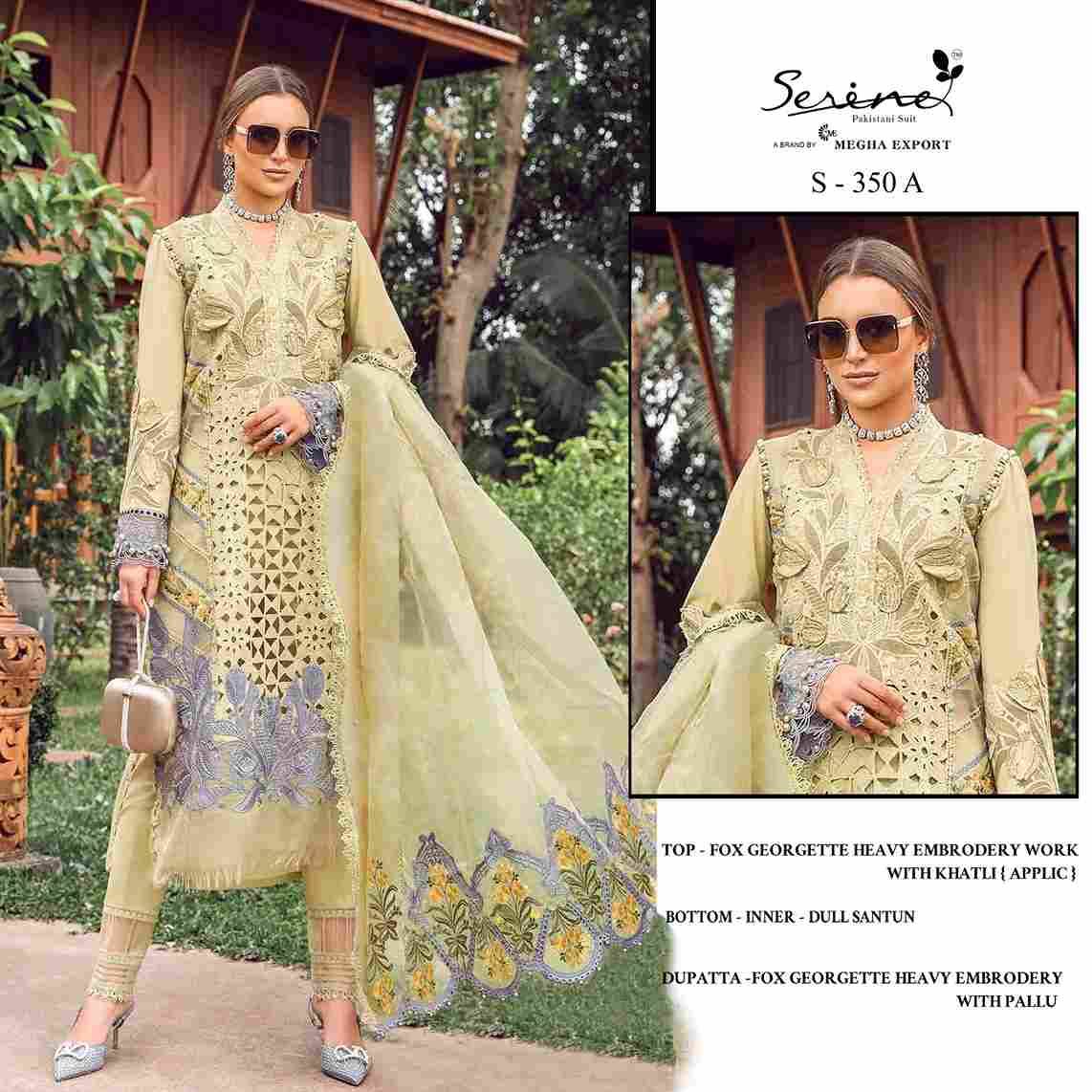 Serene Hit Design S-350 Colours By Serene S-350-A To S-350-D Series Designer Pakistani Suits Beautiful Fancy Colorful Stylish Party Wear & Occasional Wear Faux Georgette Embroidered Dresses At Wholesale Price