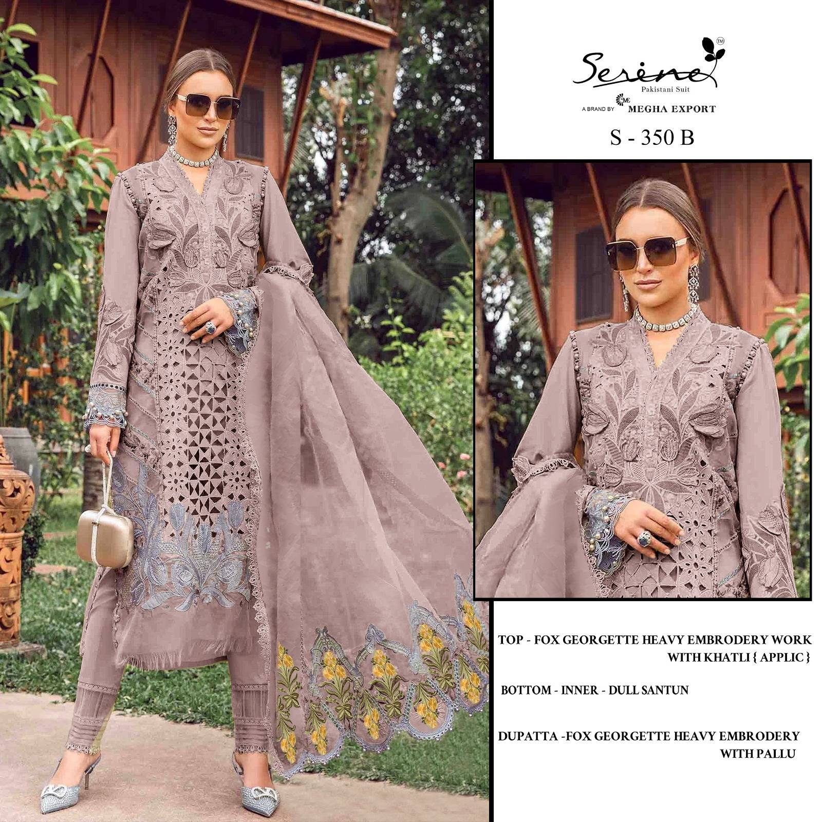 Serene Hit Design S-350 Colours By Serene S-350-A To S-350-D Series Designer Pakistani Suits Beautiful Fancy Colorful Stylish Party Wear & Occasional Wear Faux Georgette Embroidered Dresses At Wholesale Price