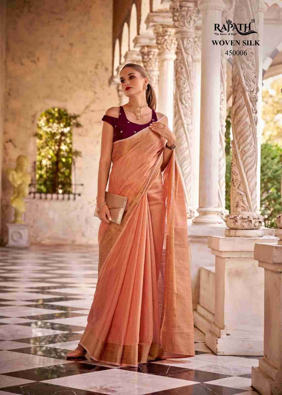 Delicate Silk By Rajpath 45001 To 450006 Series Indian Traditional Wear Collection Beautiful Stylish Fancy Colorful Party Wear & Occasional Wear Linen Silk Sarees At Wholesale Price