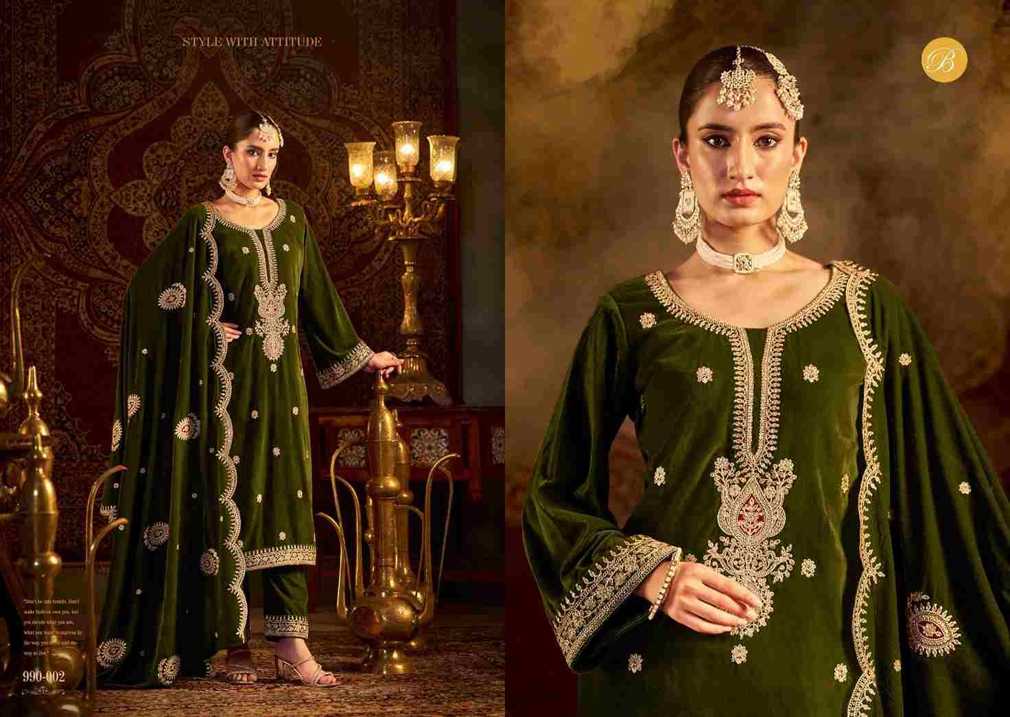 Velvet Ishq By Belliza 990-001 To 990-004 Series Beautiful Stylish Festive Suits Fancy Colorful Casual Wear & Ethnic Wear & Ready To Wear Pure Velvet Embroidered Dresses At Wholesale Price