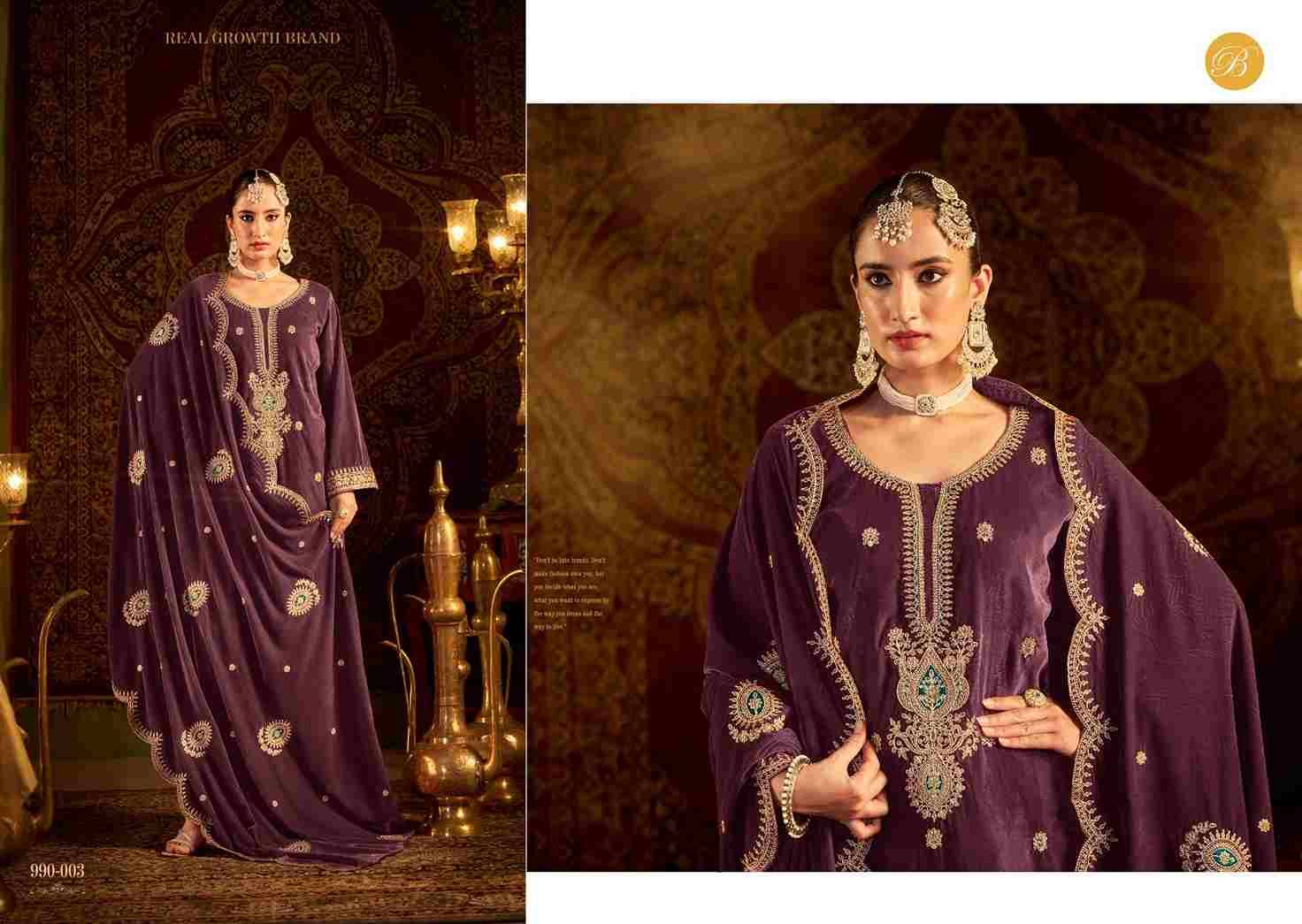 Velvet Ishq By Belliza 990-001 To 990-004 Series Beautiful Stylish Festive Suits Fancy Colorful Casual Wear & Ethnic Wear & Ready To Wear Pure Velvet Embroidered Dresses At Wholesale Price