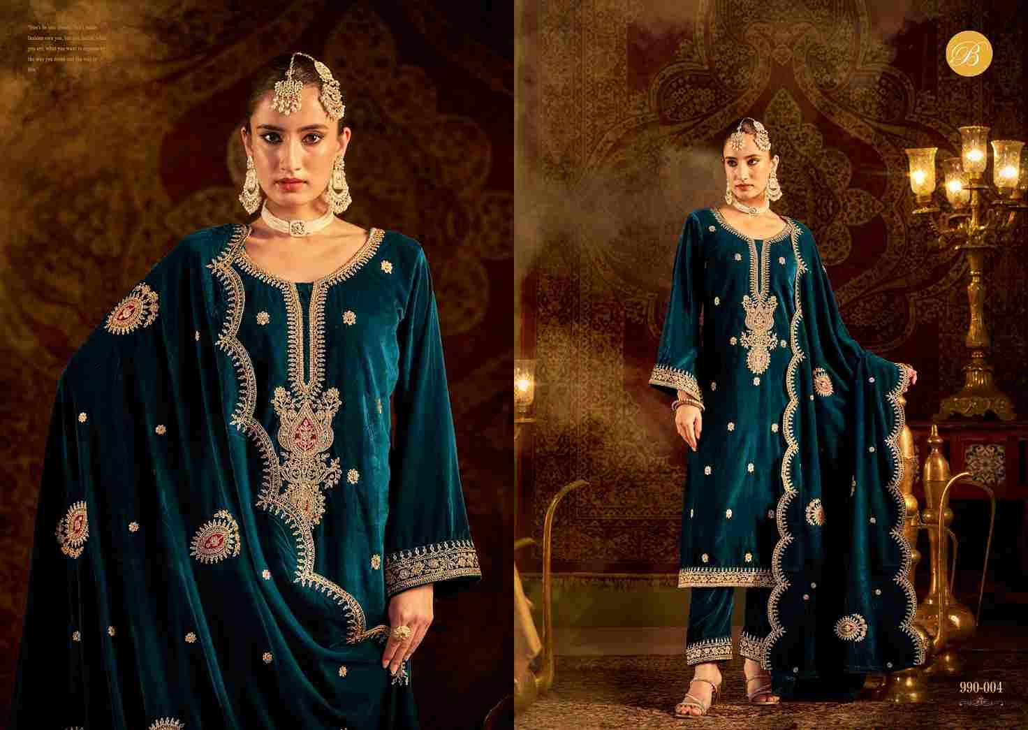 Velvet Ishq By Belliza 990-001 To 990-004 Series Beautiful Stylish Festive Suits Fancy Colorful Casual Wear & Ethnic Wear & Ready To Wear Pure Velvet Embroidered Dresses At Wholesale Price