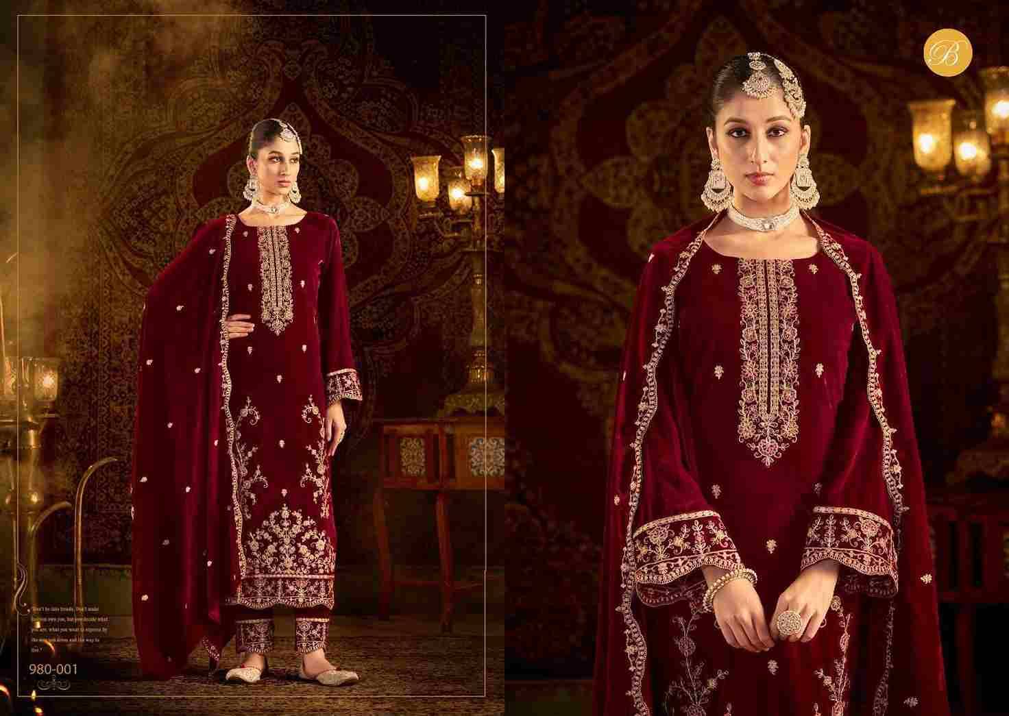 Kalamkaari By Belliza 980-001 To 980-004 Series Beautiful Stylish Festive Suits Fancy Colorful Casual Wear & Ethnic Wear & Ready To Wear Pure Velvet Embroidered Dresses At Wholesale Price