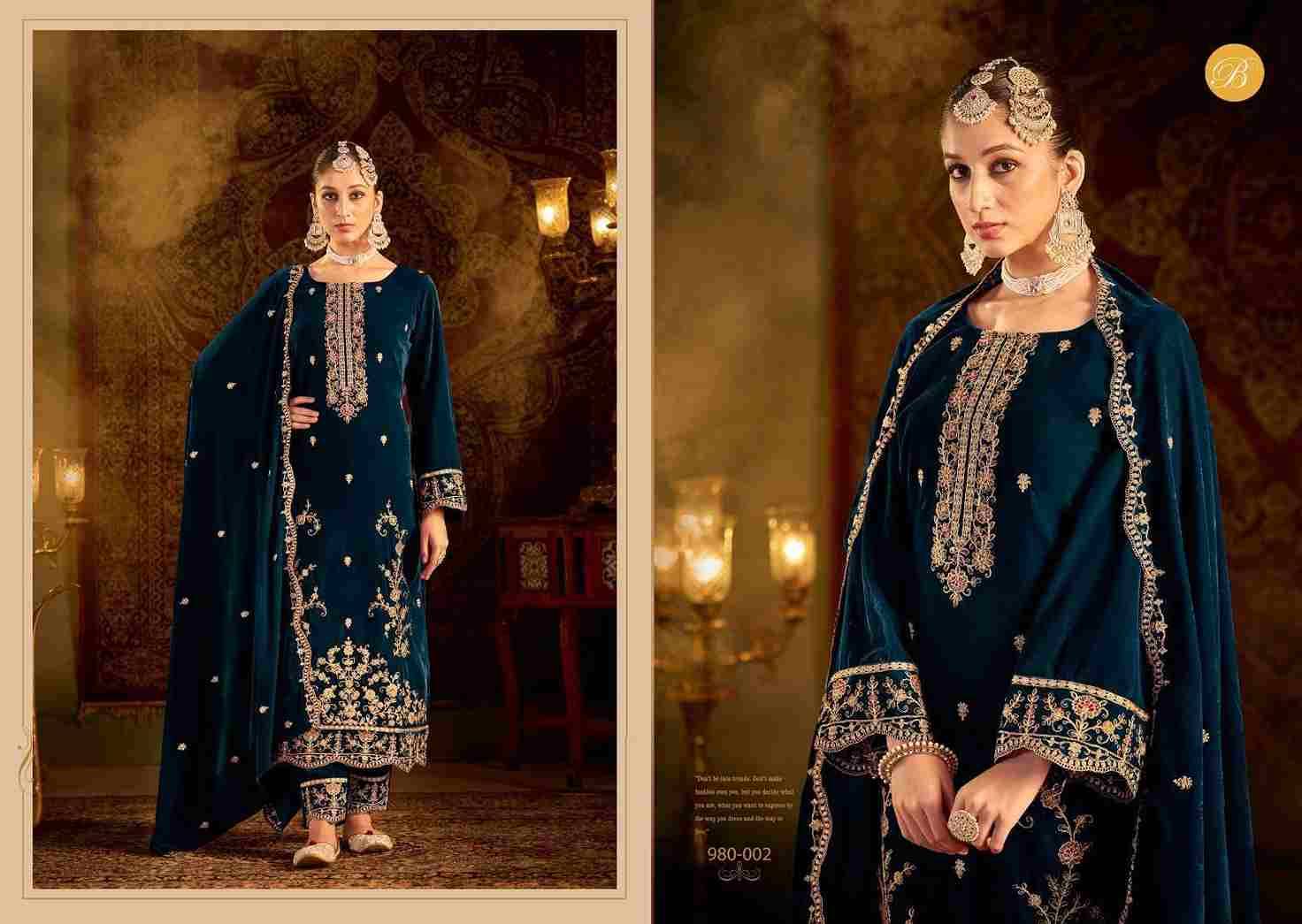 Kalamkaari By Belliza 980-001 To 980-004 Series Beautiful Stylish Festive Suits Fancy Colorful Casual Wear & Ethnic Wear & Ready To Wear Pure Velvet Embroidered Dresses At Wholesale Price