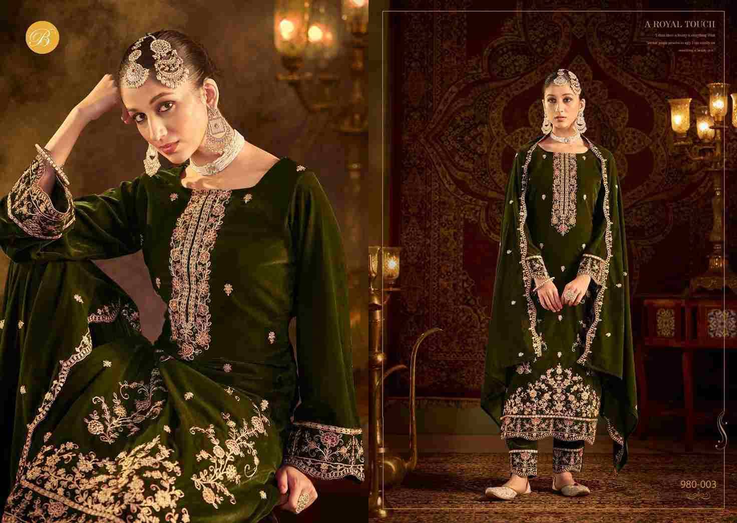 Kalamkaari By Belliza 980-001 To 980-004 Series Beautiful Stylish Festive Suits Fancy Colorful Casual Wear & Ethnic Wear & Ready To Wear Pure Velvet Embroidered Dresses At Wholesale Price