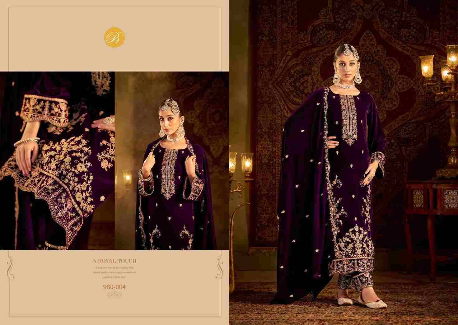 Kalamkaari By Belliza 980-001 To 980-004 Series Beautiful Stylish Festive Suits Fancy Colorful Casual Wear & Ethnic Wear & Ready To Wear Pure Velvet Embroidered Dresses At Wholesale Price