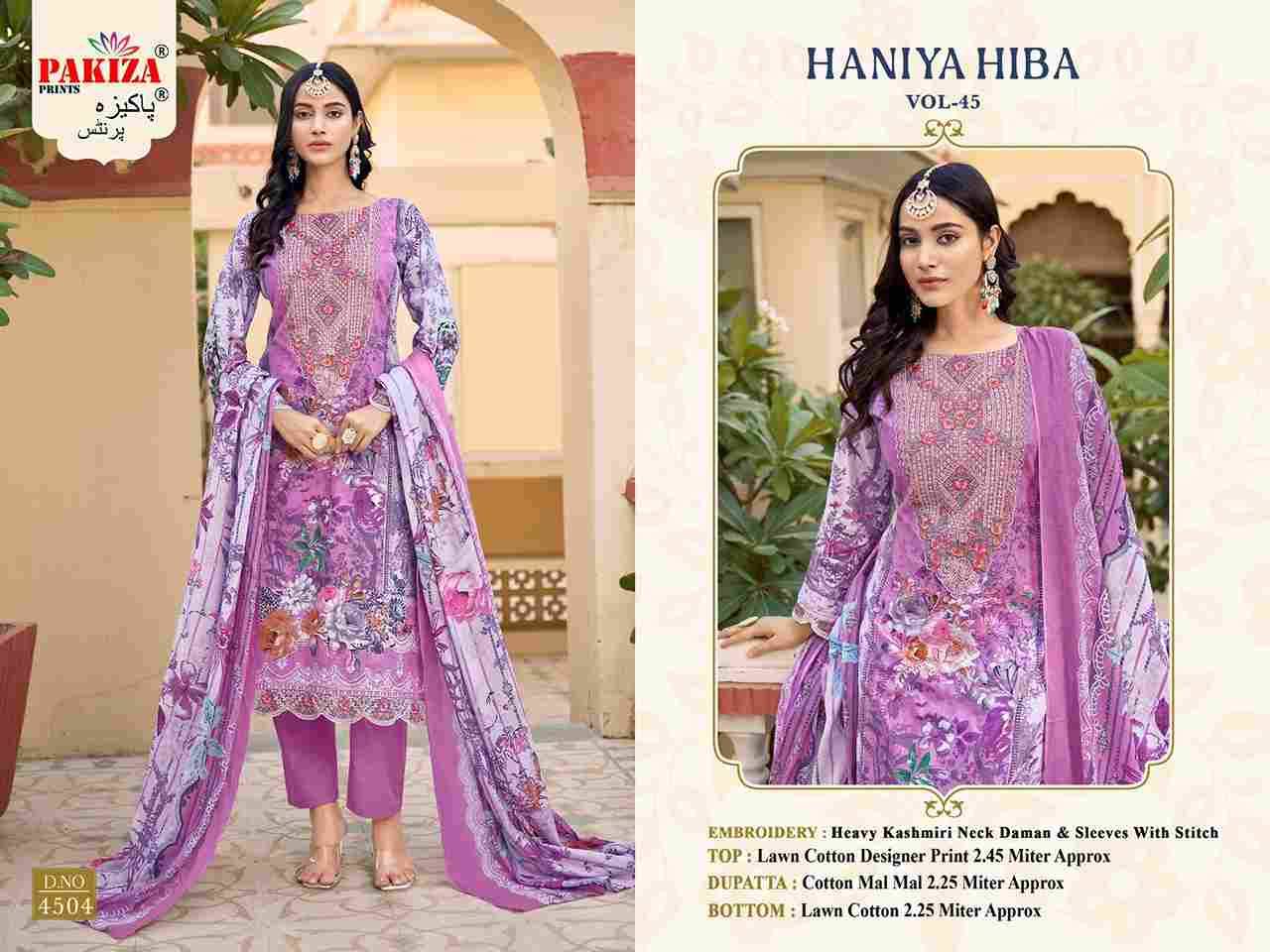 Haniya Hiba Vol-45 By Pakiza Prints 4501 To 4510 Series Beautiful Festive Suits Stylish Fancy Colorful Party Wear & Occasional Wear Lawn Cotton Dresses At Wholesale Price