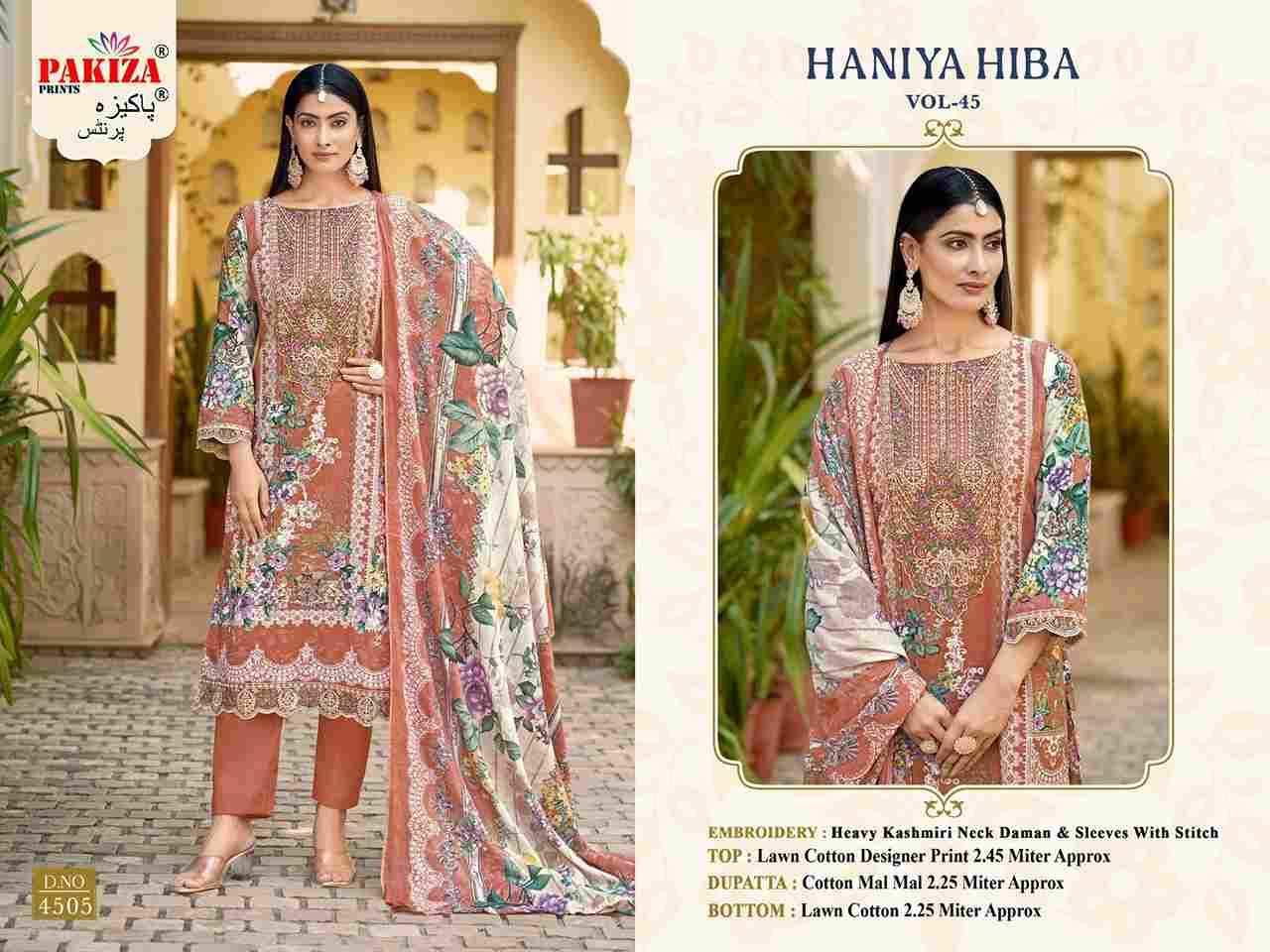 Haniya Hiba Vol-45 By Pakiza Prints 4501 To 4510 Series Beautiful Festive Suits Stylish Fancy Colorful Party Wear & Occasional Wear Lawn Cotton Dresses At Wholesale Price